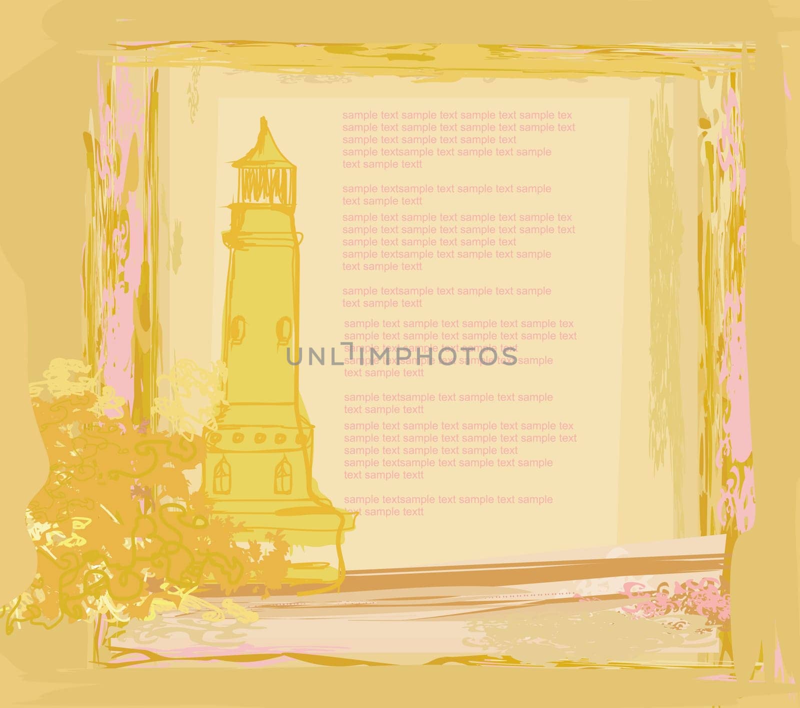 lighthouse seen from a tiny beach - Grunge Poster