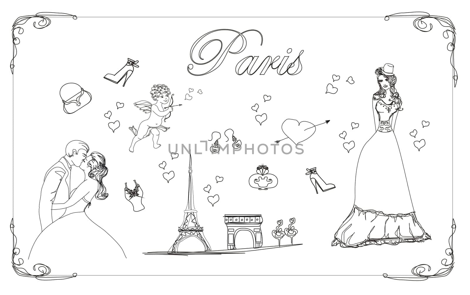 Paris doodles set in frame