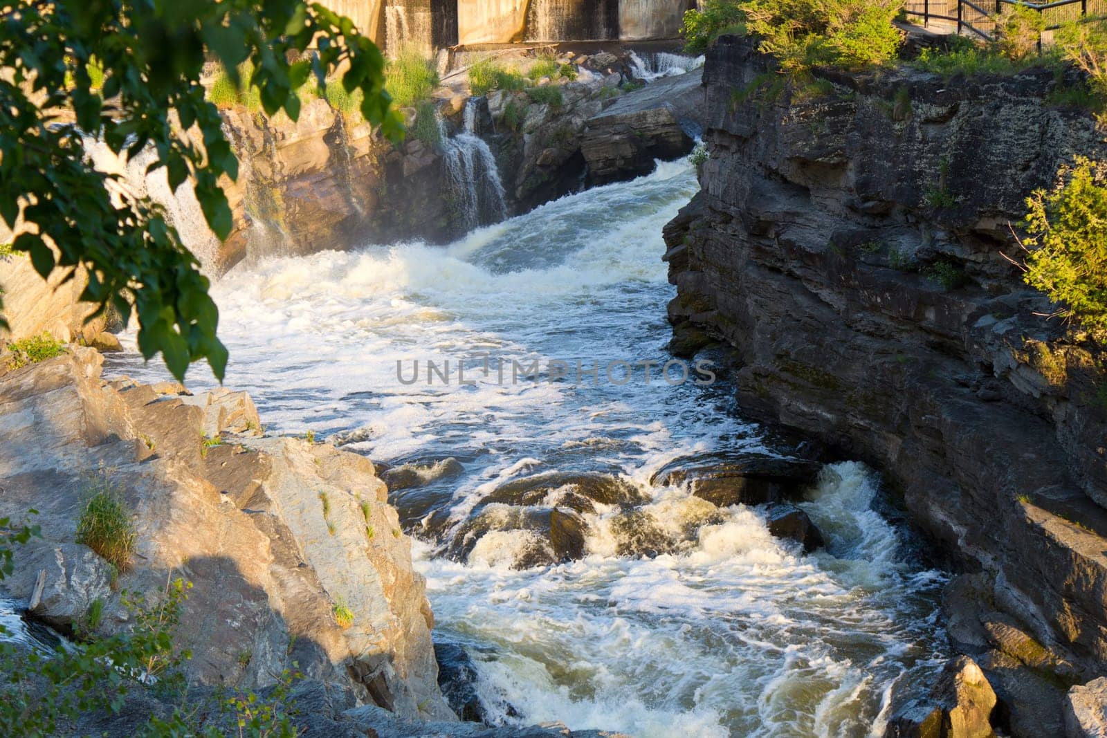 Fast flowing water in rocky rapids.