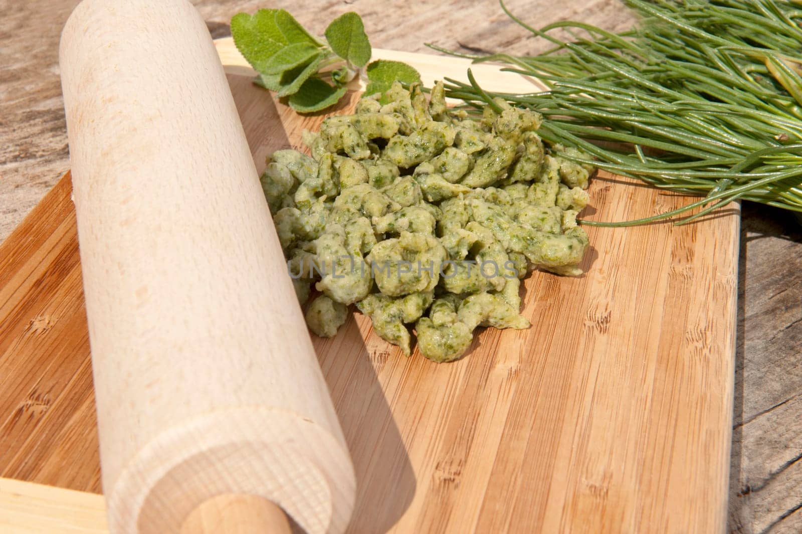 some dumplings fresh vegetables and aromatic herbs