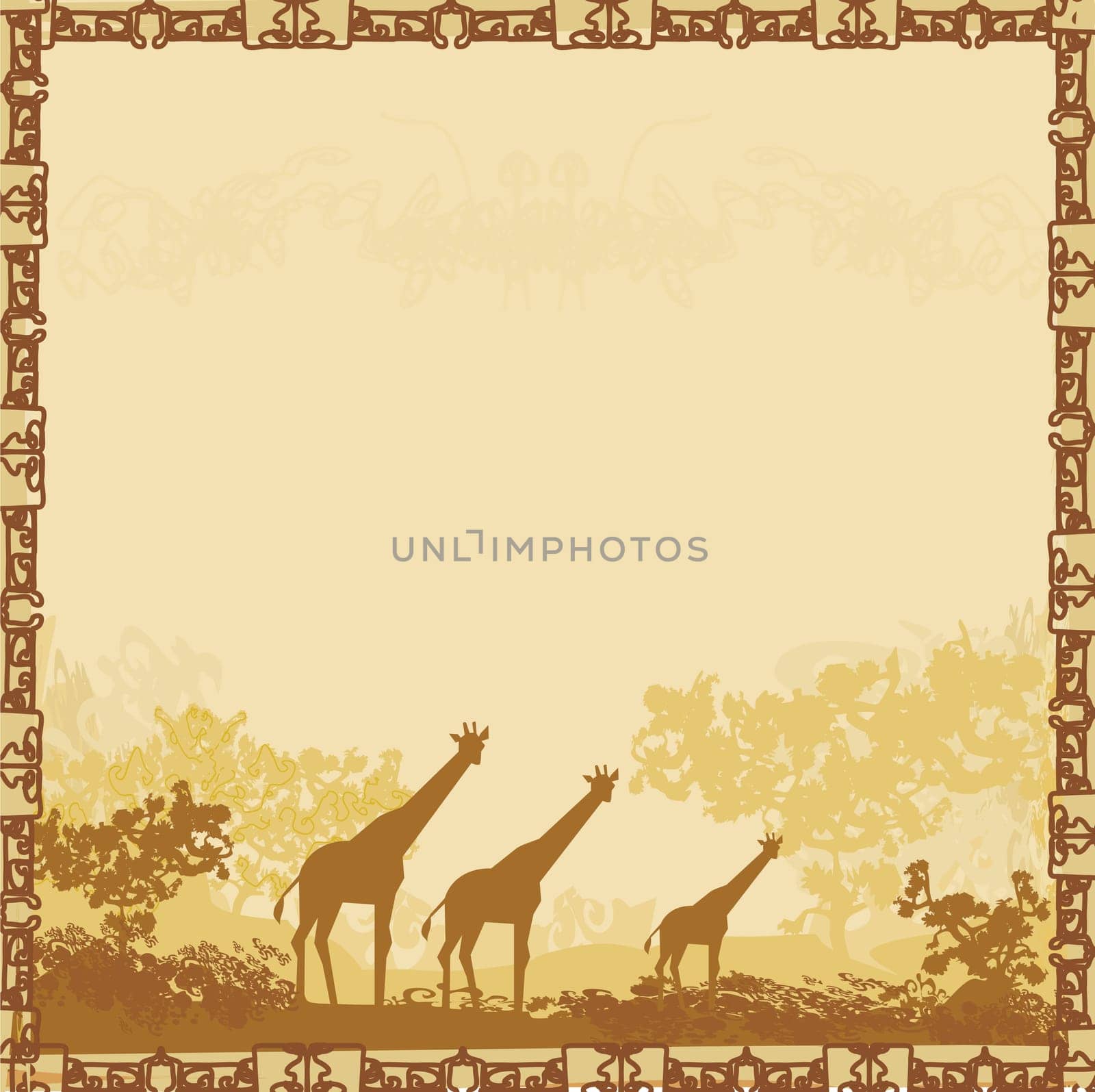 grunge background with African fauna and flora