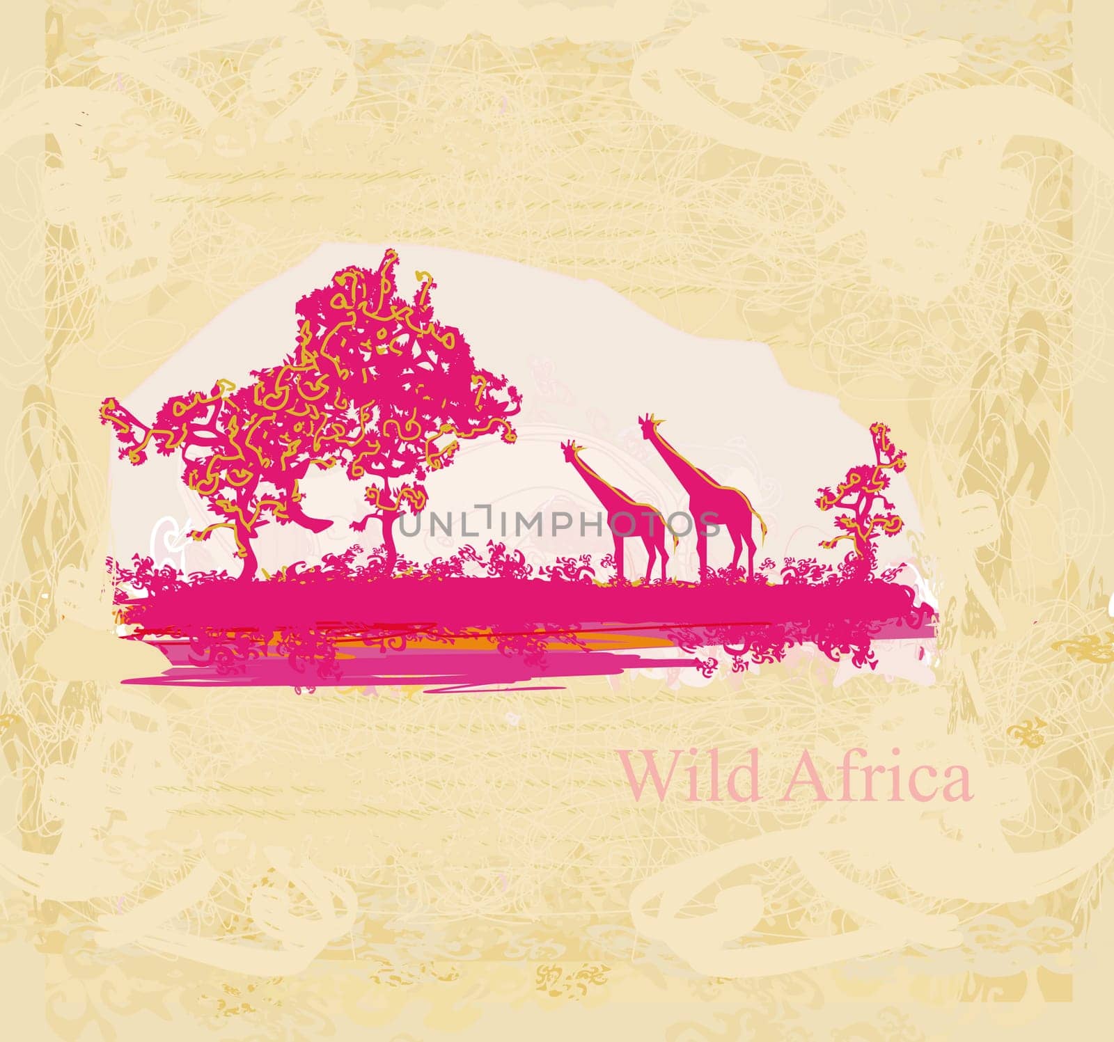 grunge background with African fauna and flora
