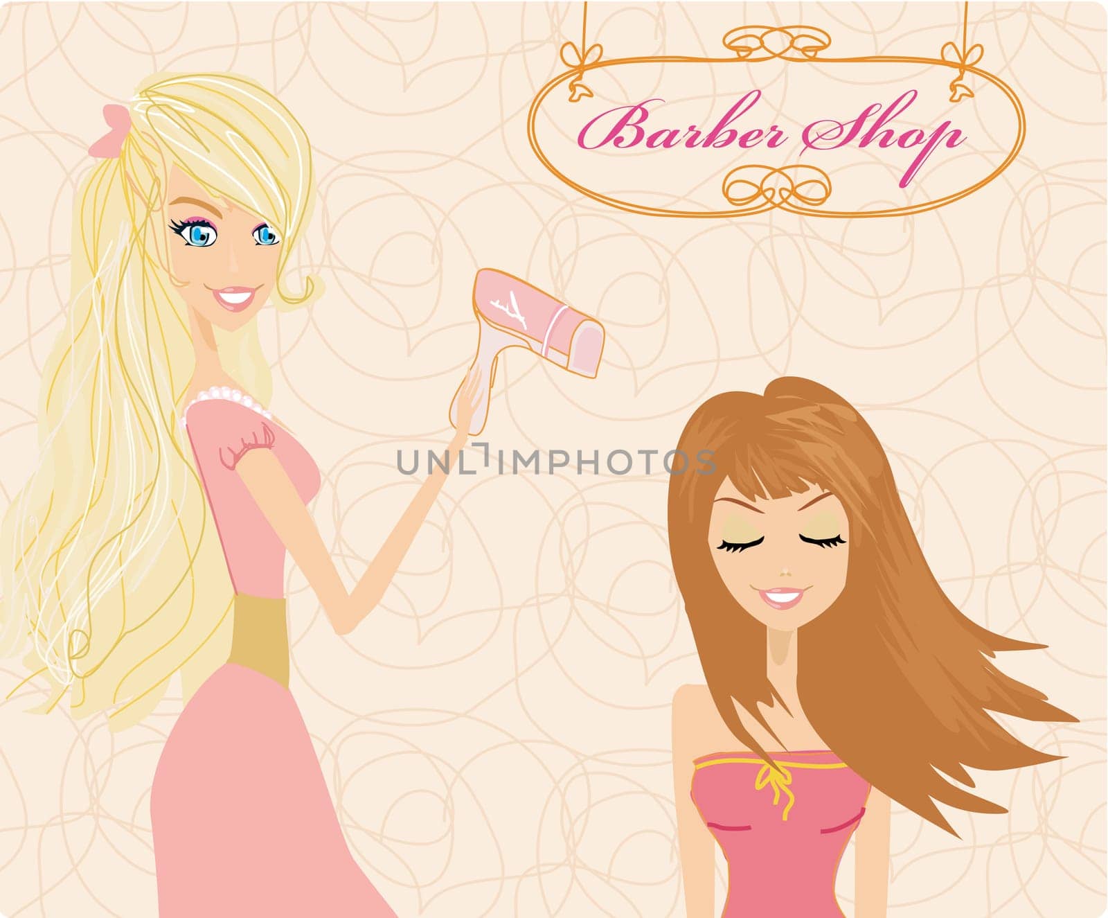 Vector illustration of the beautiful woman in hairdressing salon