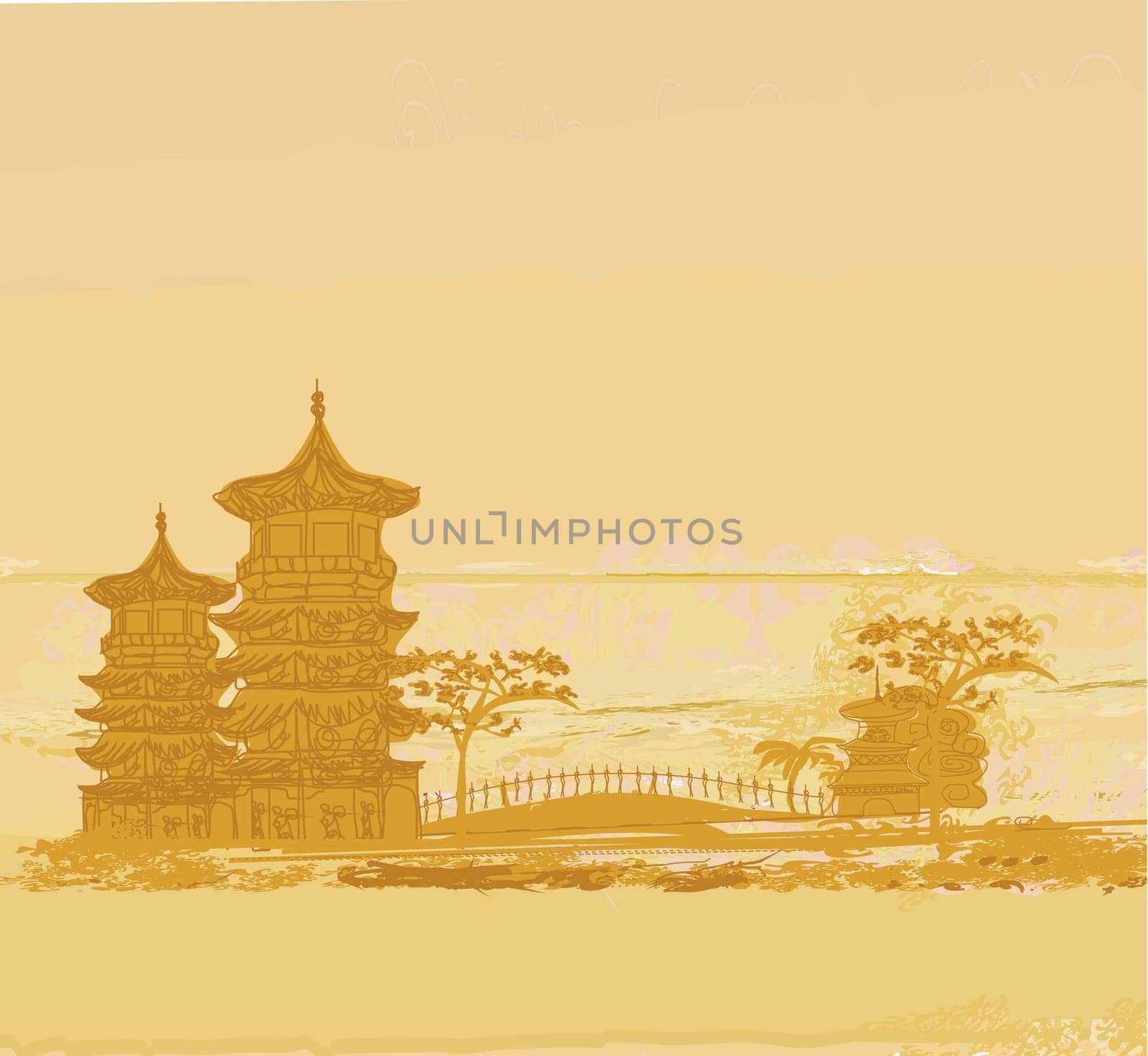 old paper with Asian Landscape