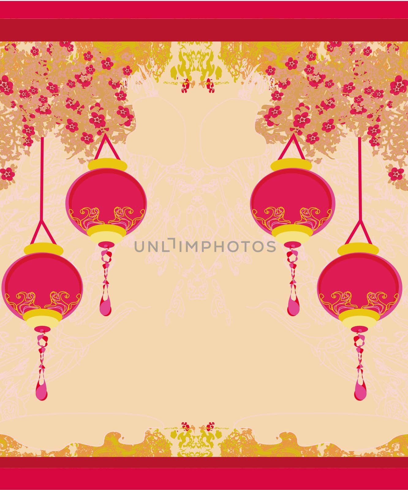 Chinese New Year card with asian lanterns