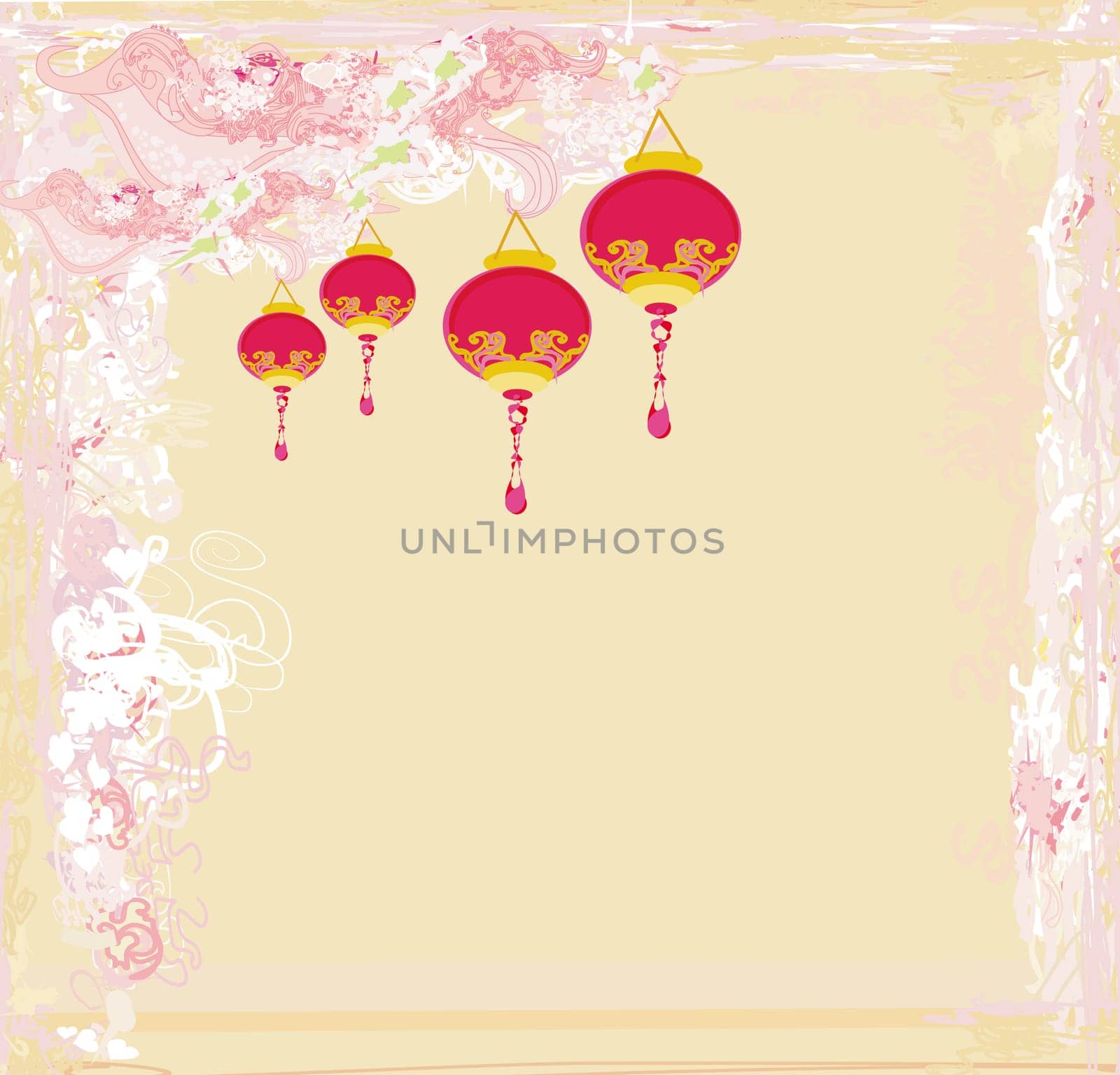 Chinese New Year card with asian lanterns