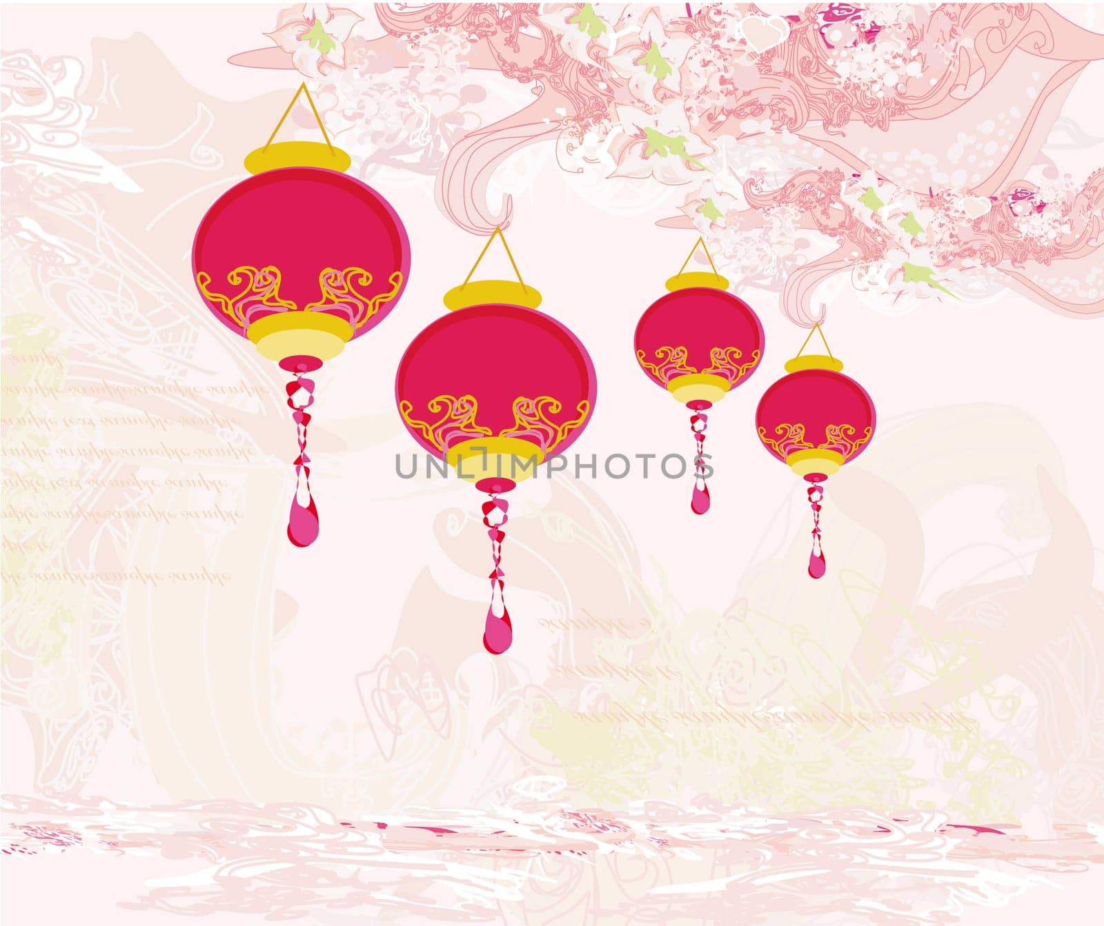 Chinese New Year card with asian lanterns