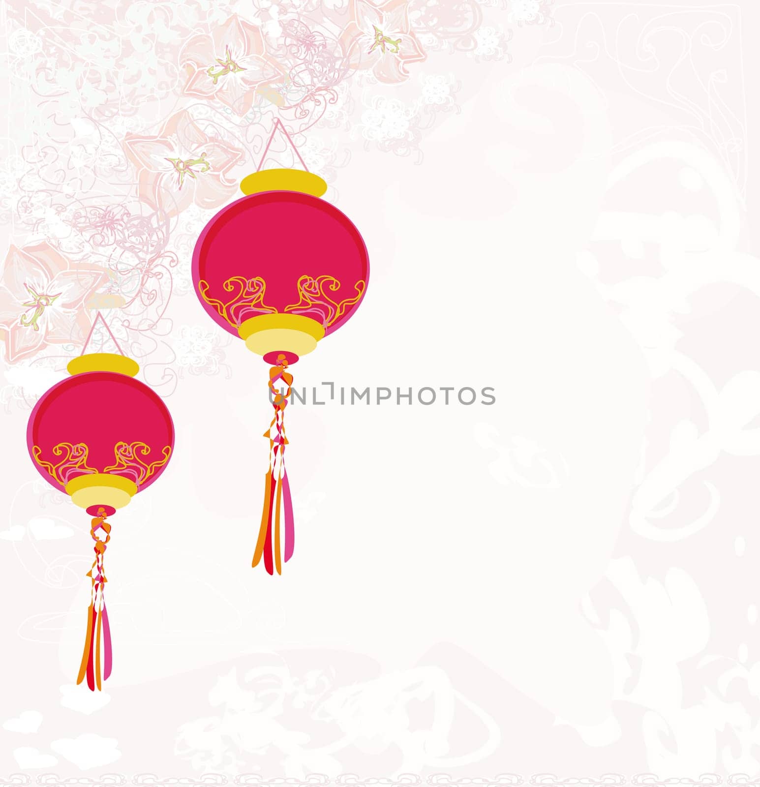 Chinese New Year card with asian lanterns