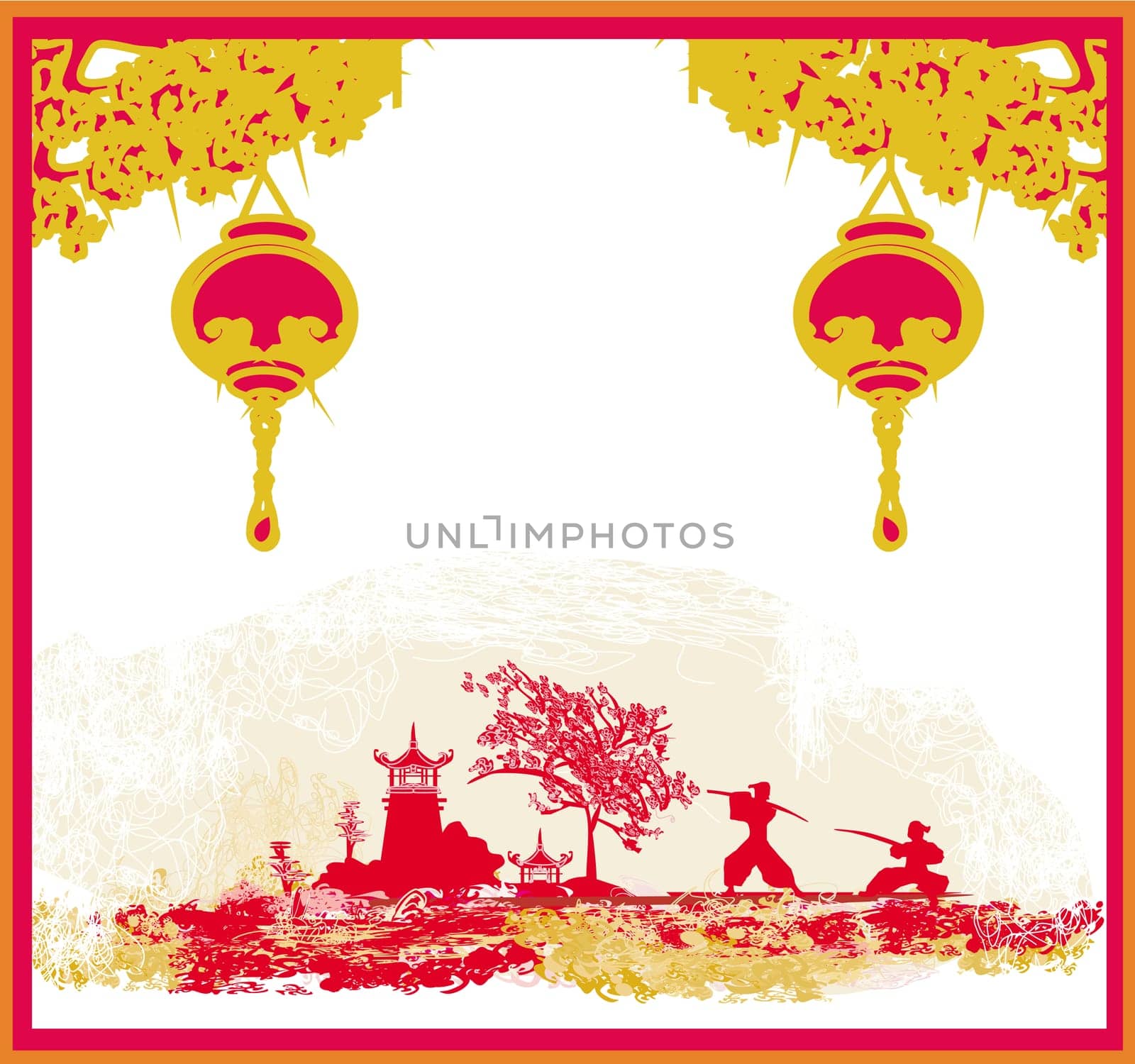 old paper with Samurai silhouette