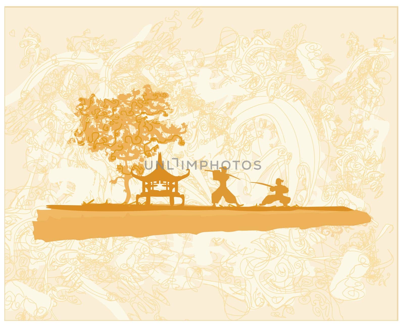 old paper with Samurai silhouette