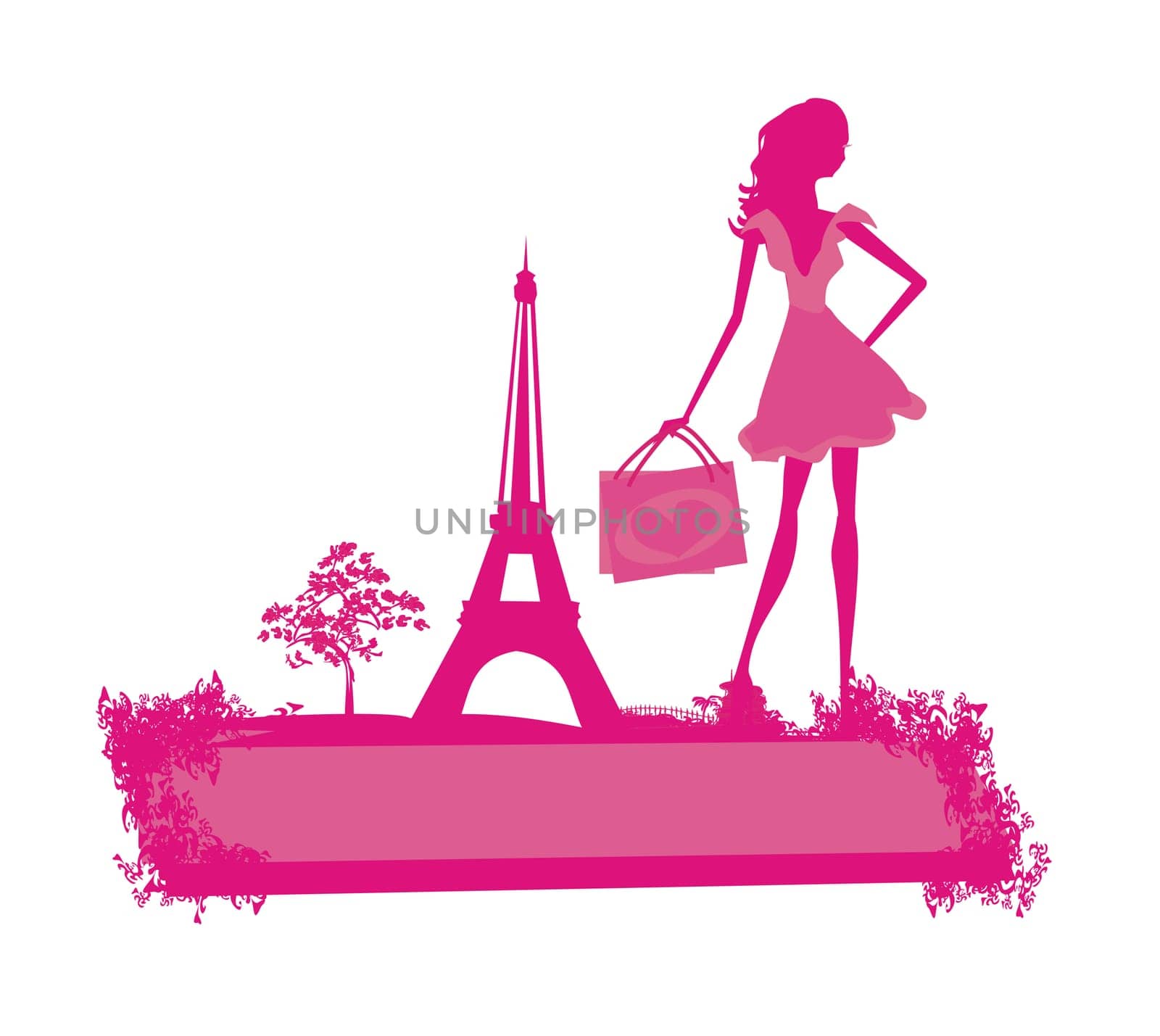 beautiful women Shopping in Paris - vector card