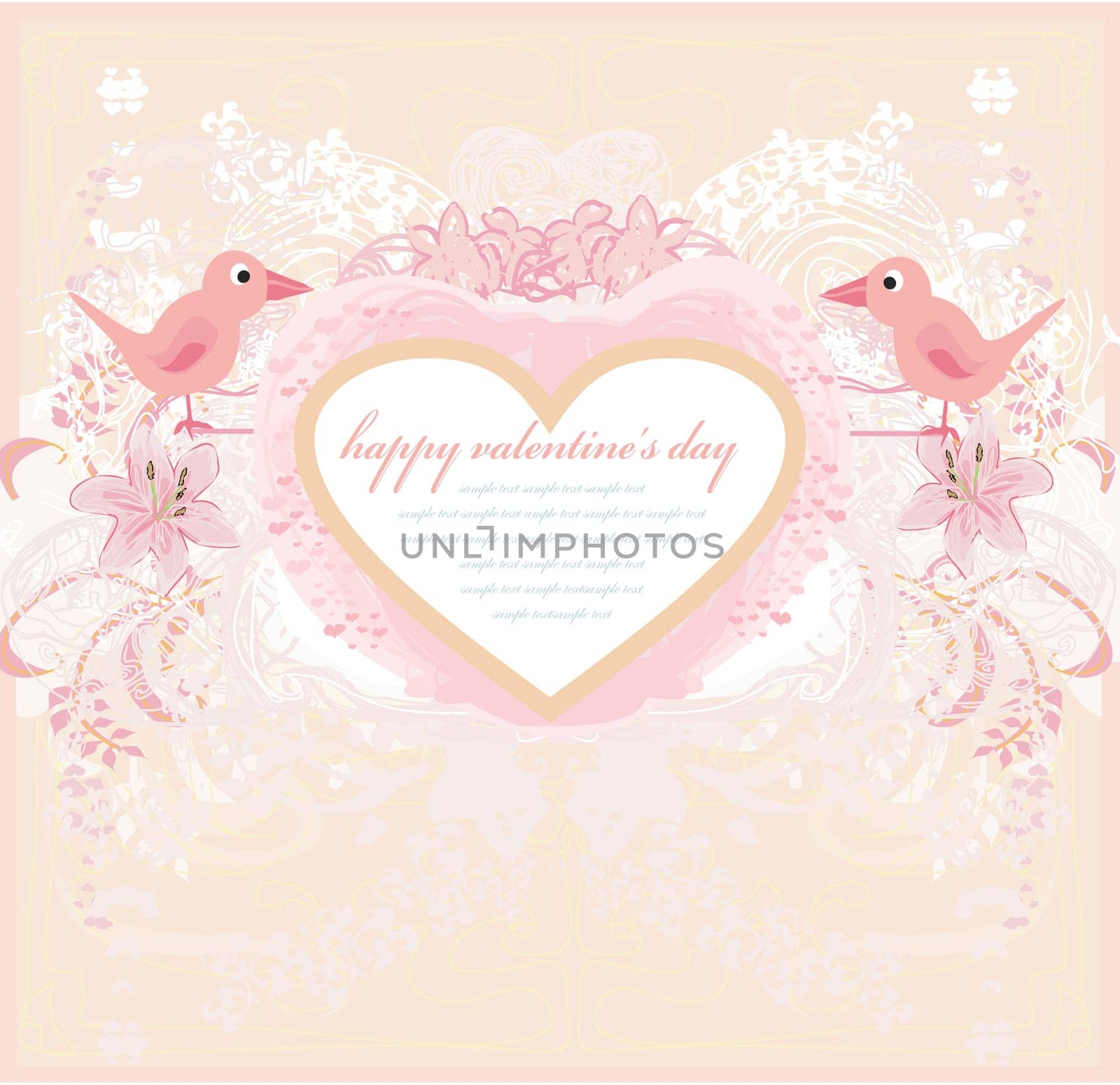valentine's day greeting card with 2 sweet love birds