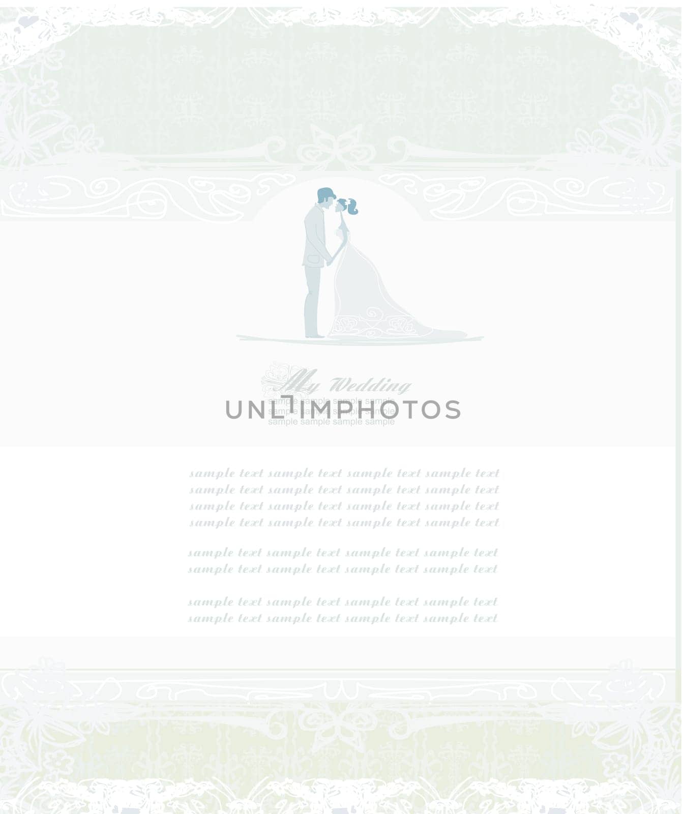 elegant wedding invitation with wedding couple