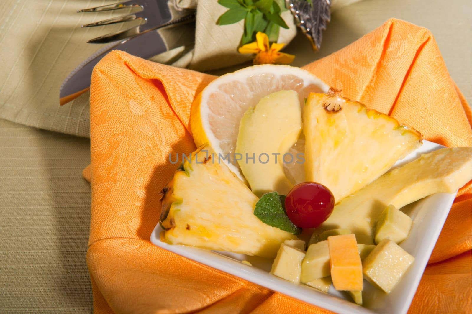 Avocado and pineapple with  brown sugar and lemon