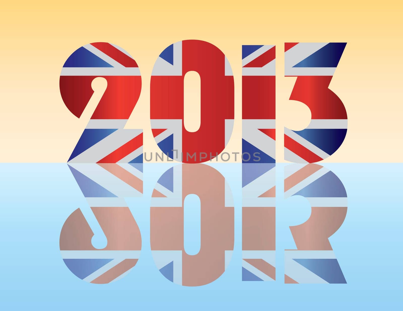 Happy New Year London England 2013 Silhouette with Union Jack Flag Illustration