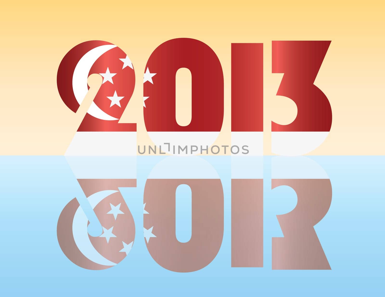 Happy New Year 2013 Silhouette with Singapore Flag Illustration