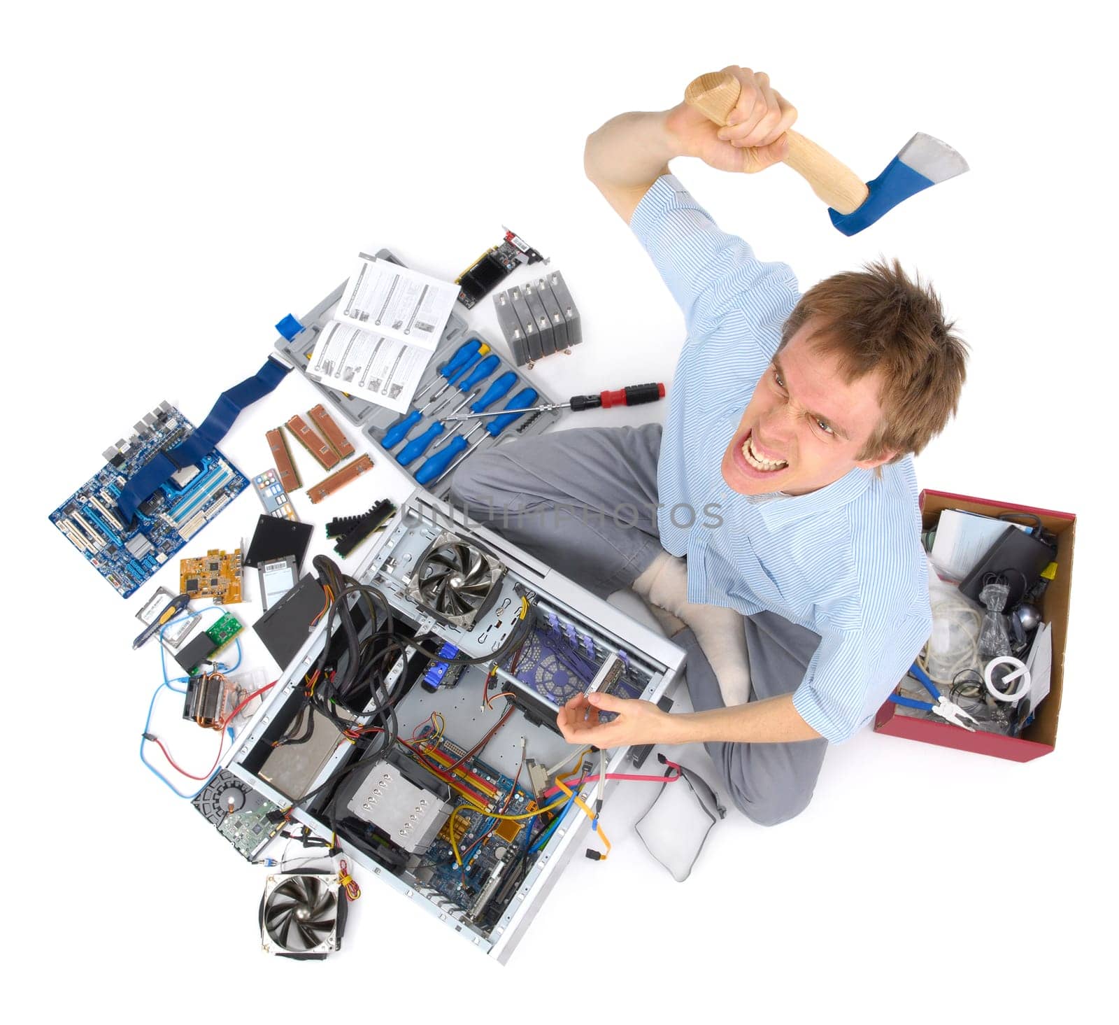 Man solves his computer problems with an axe