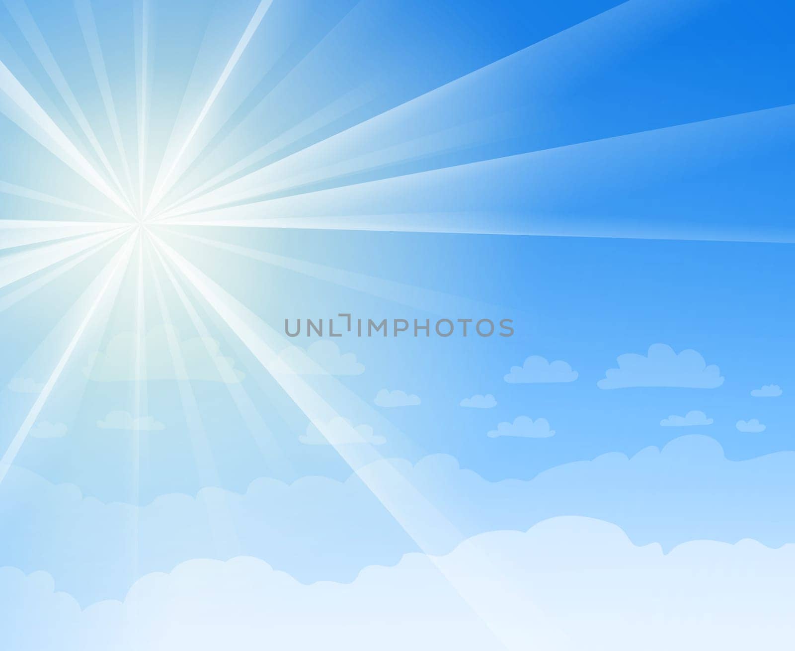 Heaven on earth scene with sun shining on the blue sky