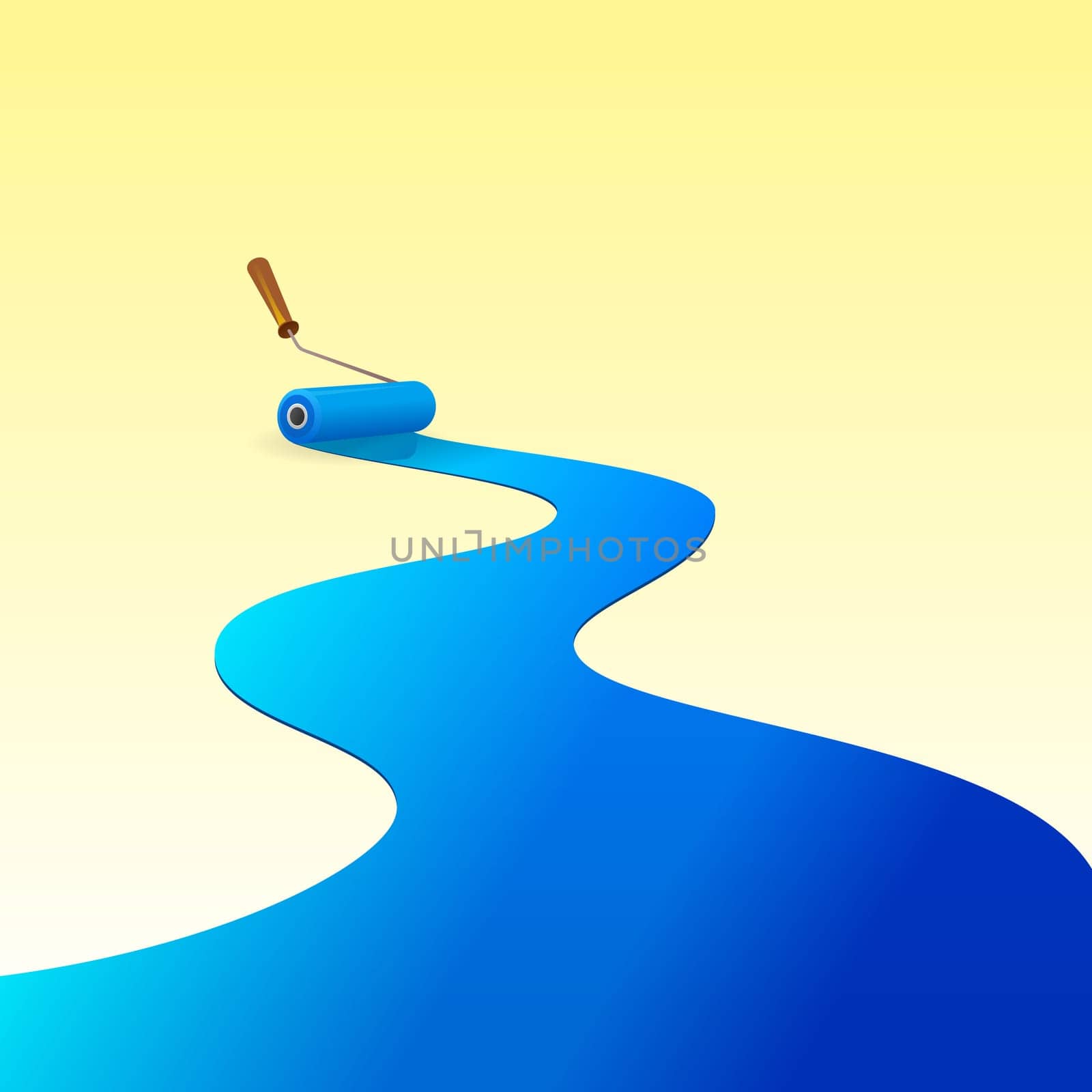 Deep blue color painted by the roller on the wall