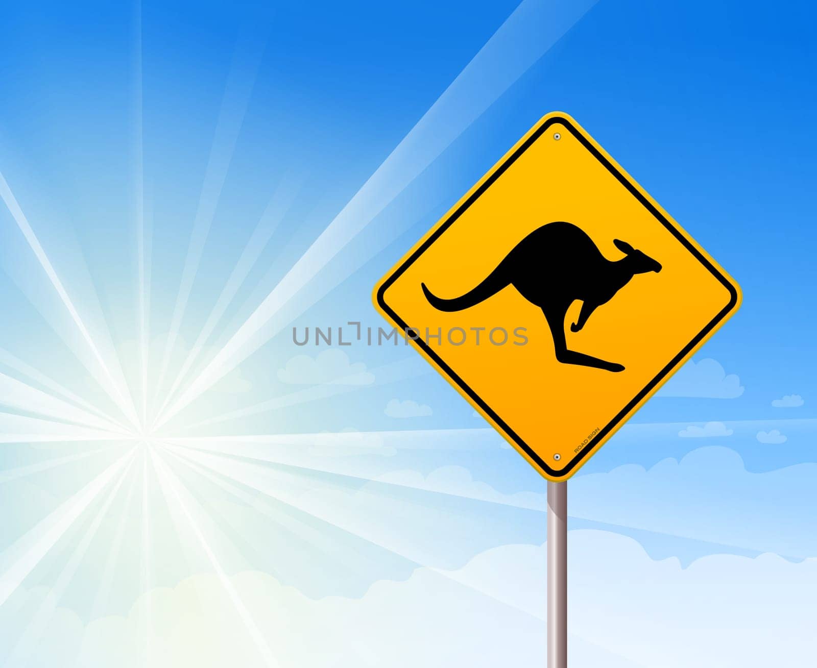 Iconic roadsign with black kangaroo animal silhouette