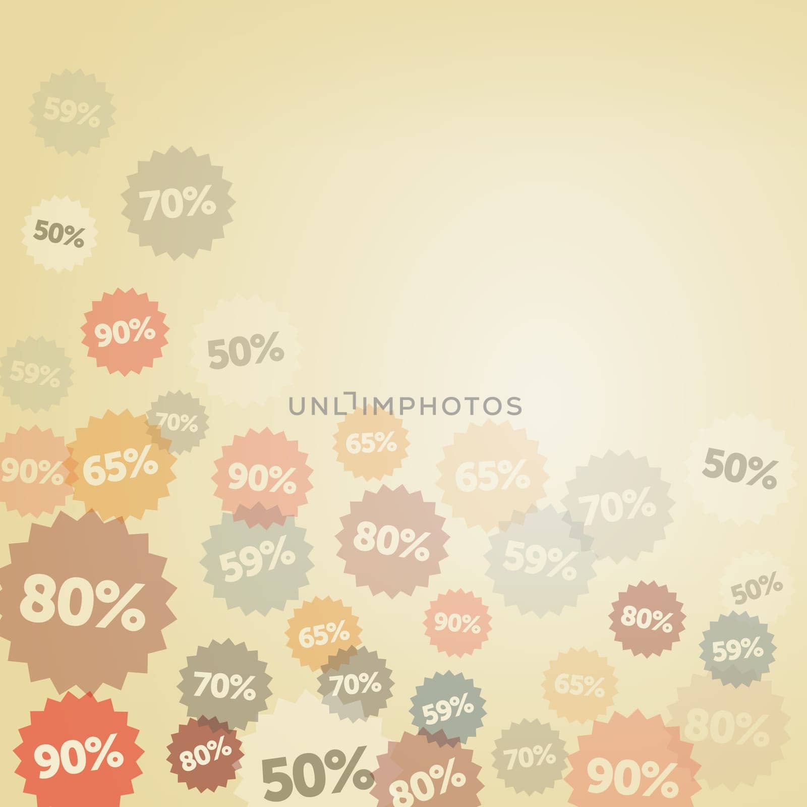 Discount labels watermark on orange and light brown background
