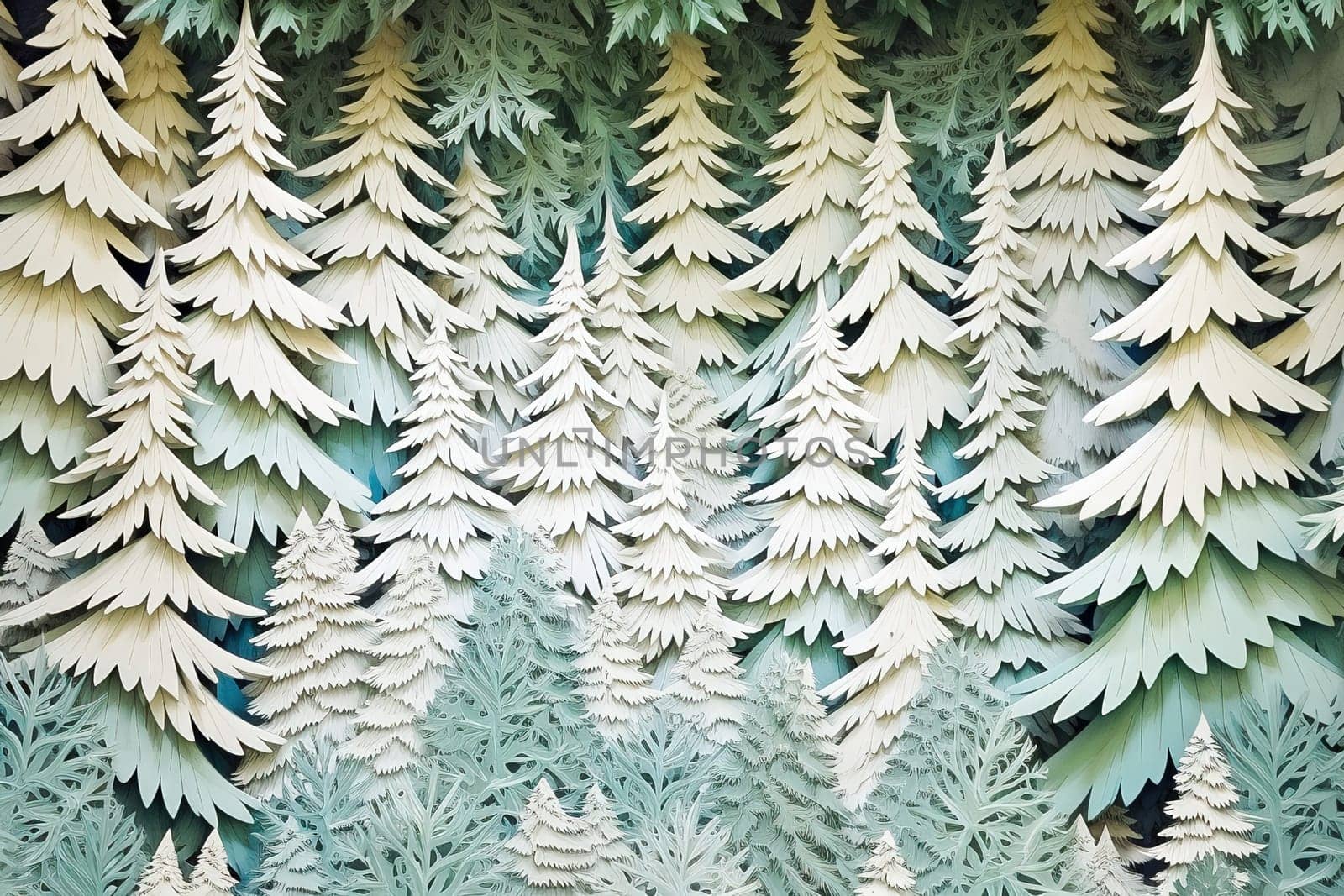 White New Year's forest cut out of paper. High quality illustration