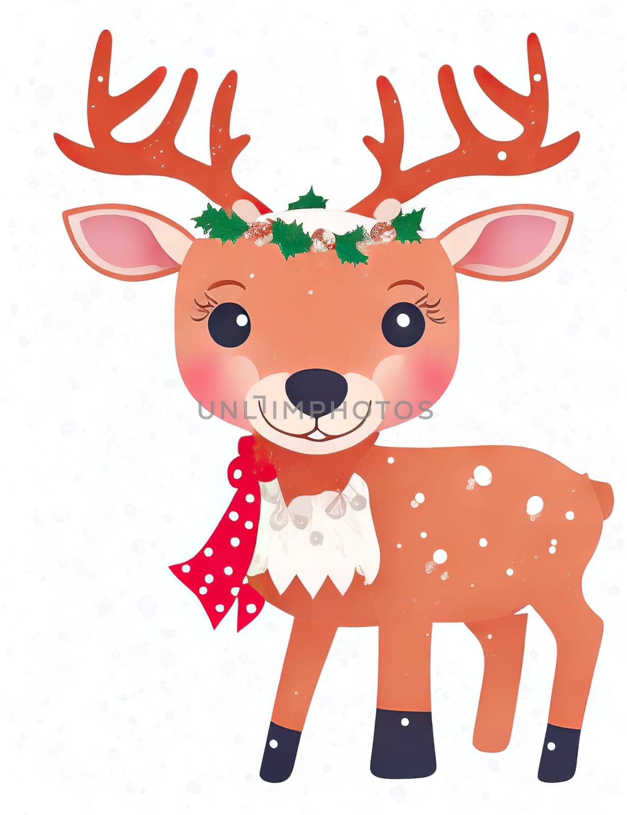 Christmas reindeer with antlers, winter season card In the background. by EkaterinaPereslavtseva