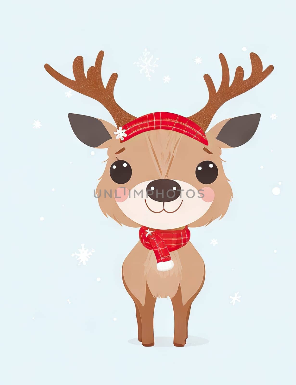 Christmas reindeer with antlers, winter season card In the background. by EkaterinaPereslavtseva