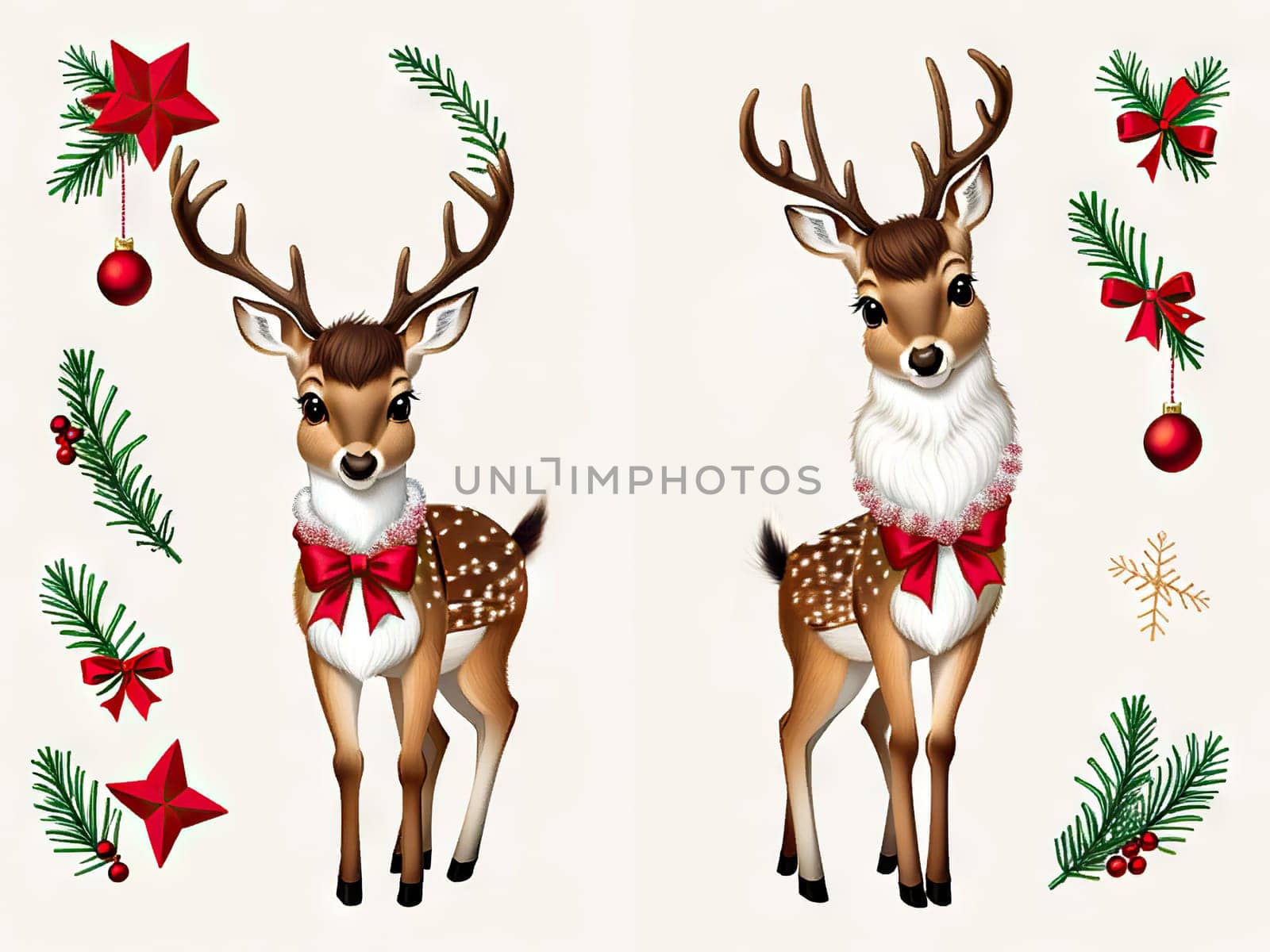 Cartoon cute Christmas reindeer , Happy deer at forest. by EkaterinaPereslavtseva