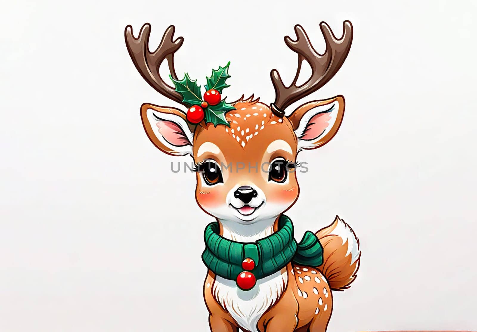 Cartoon cute Christmas reindeer illustration on background by EkaterinaPereslavtseva