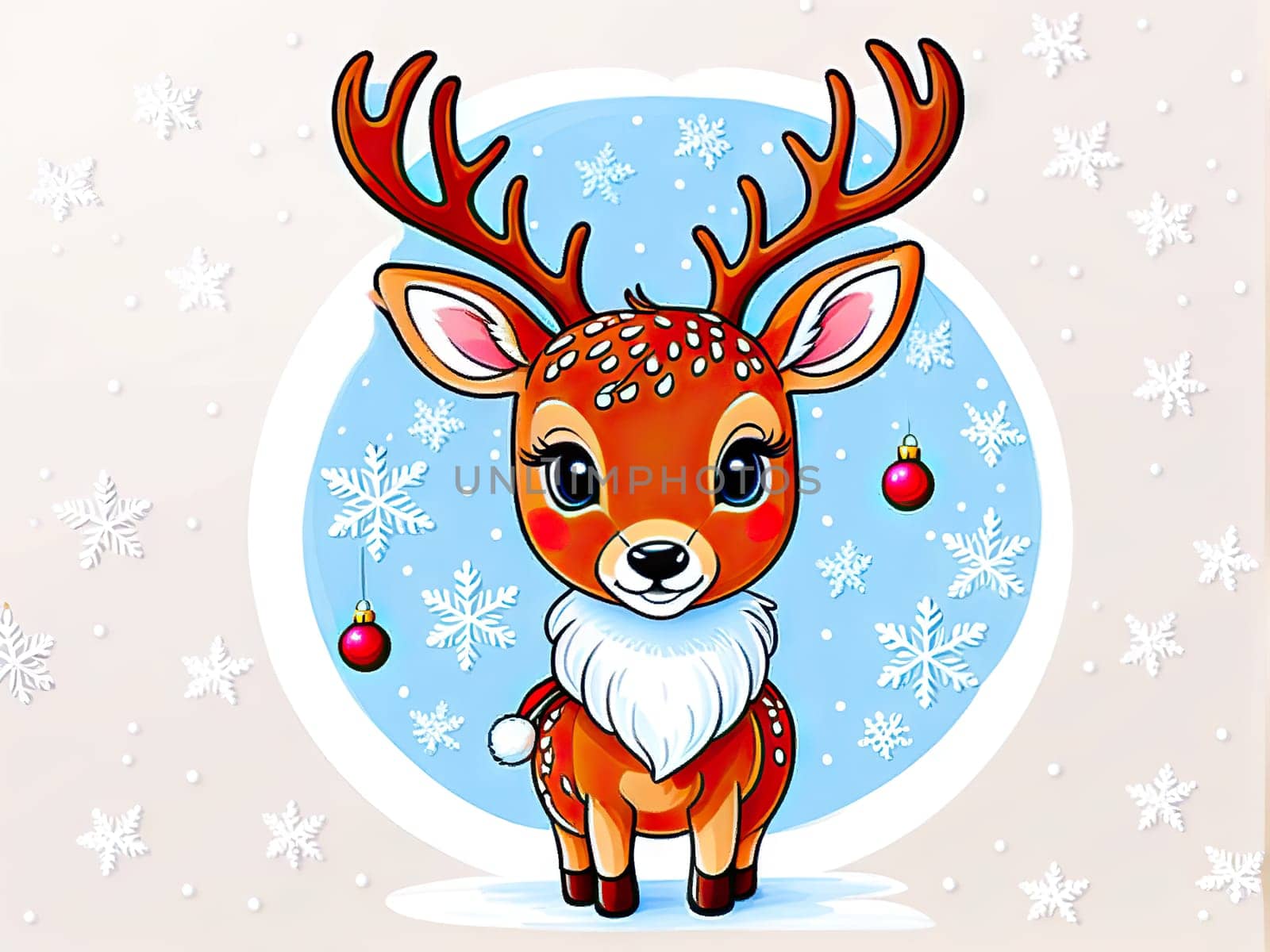 Cartoon cute Christmas reindeer , Happy deer at forest.