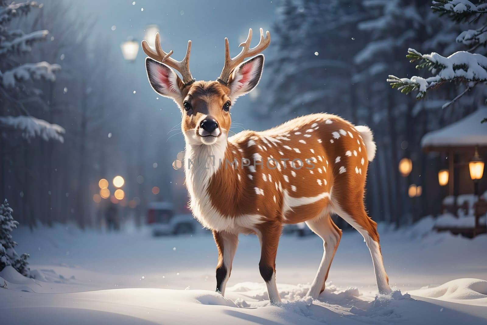 cute cartoon Christmas deer on background.