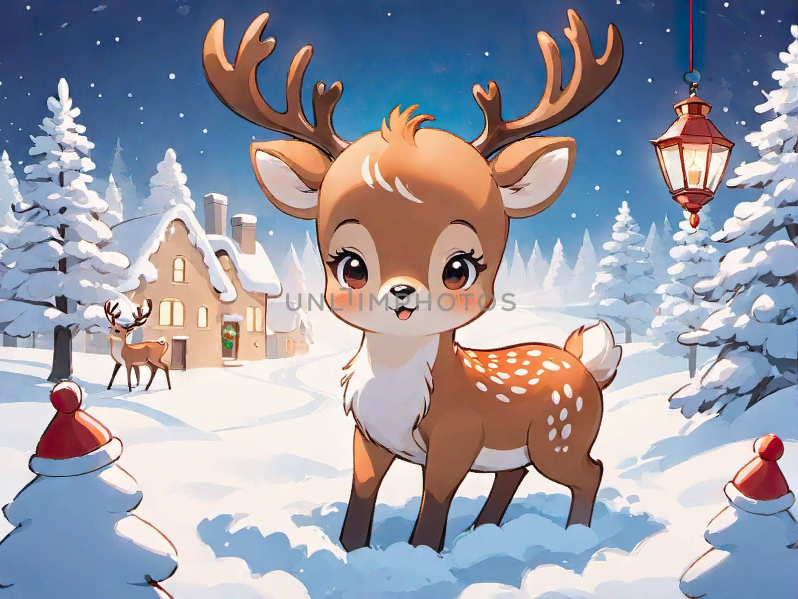 Cartoon cute Christmas reindeer , Happy deer at forest.