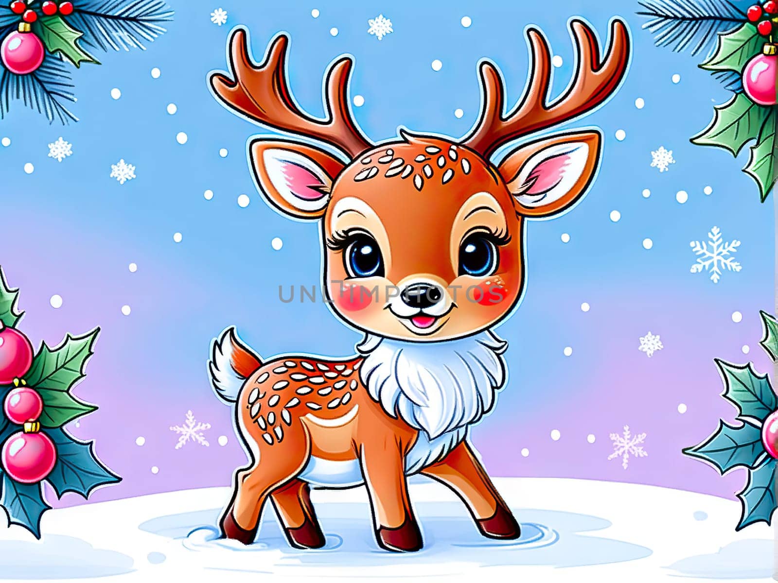 Cartoon cute Christmas reindeer , Happy deer at forest.