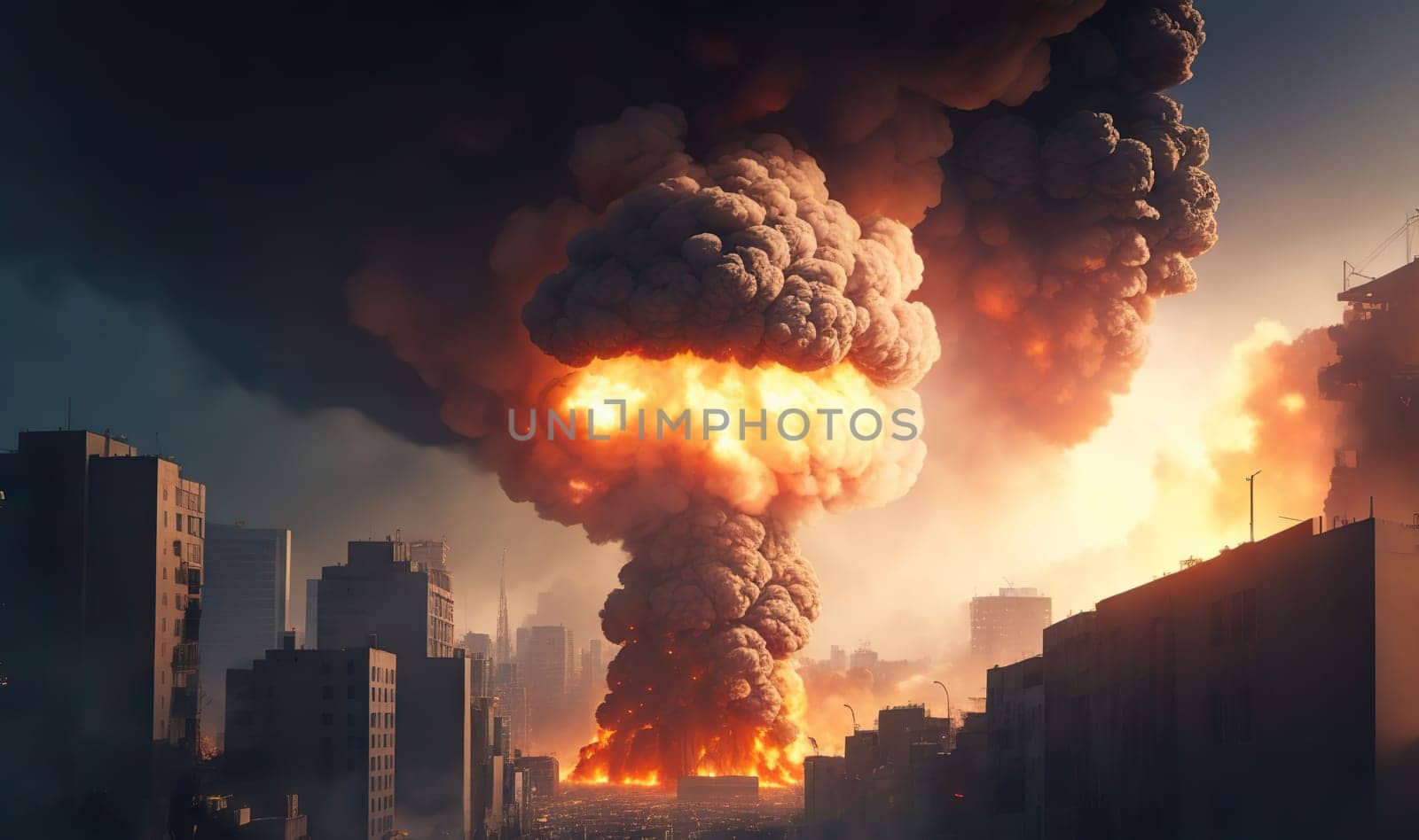 banner Default an explosion over the city smoke and fire