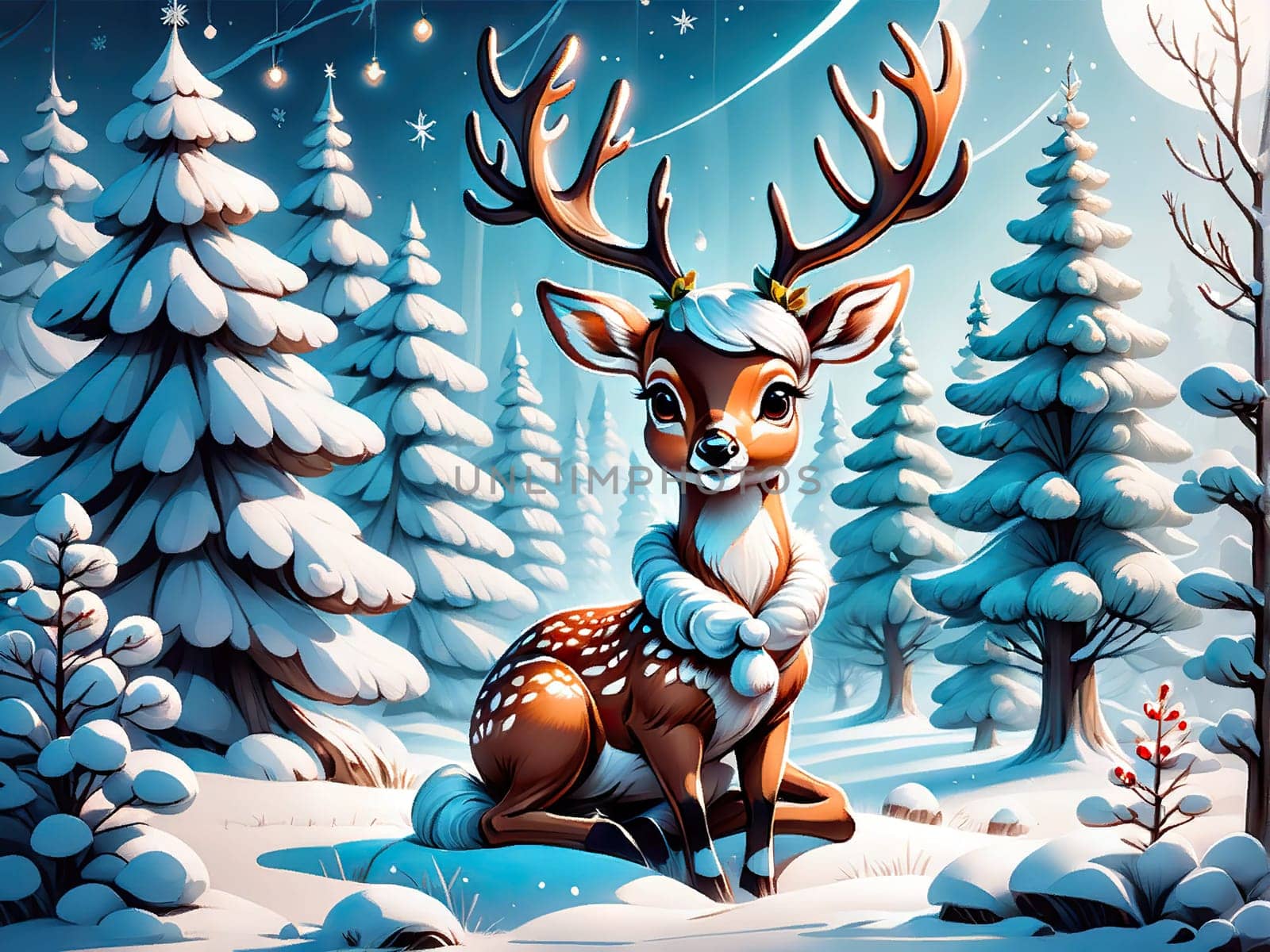 Cartoon cute Christmas reindeer , Happy deer at forest.