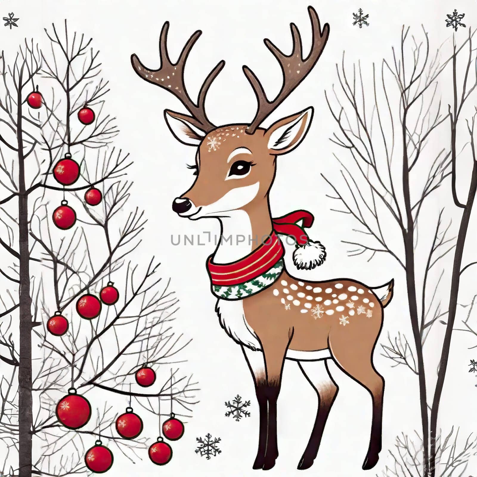 Christmas reindeer with antlers, winter season card In the background. by EkaterinaPereslavtseva
