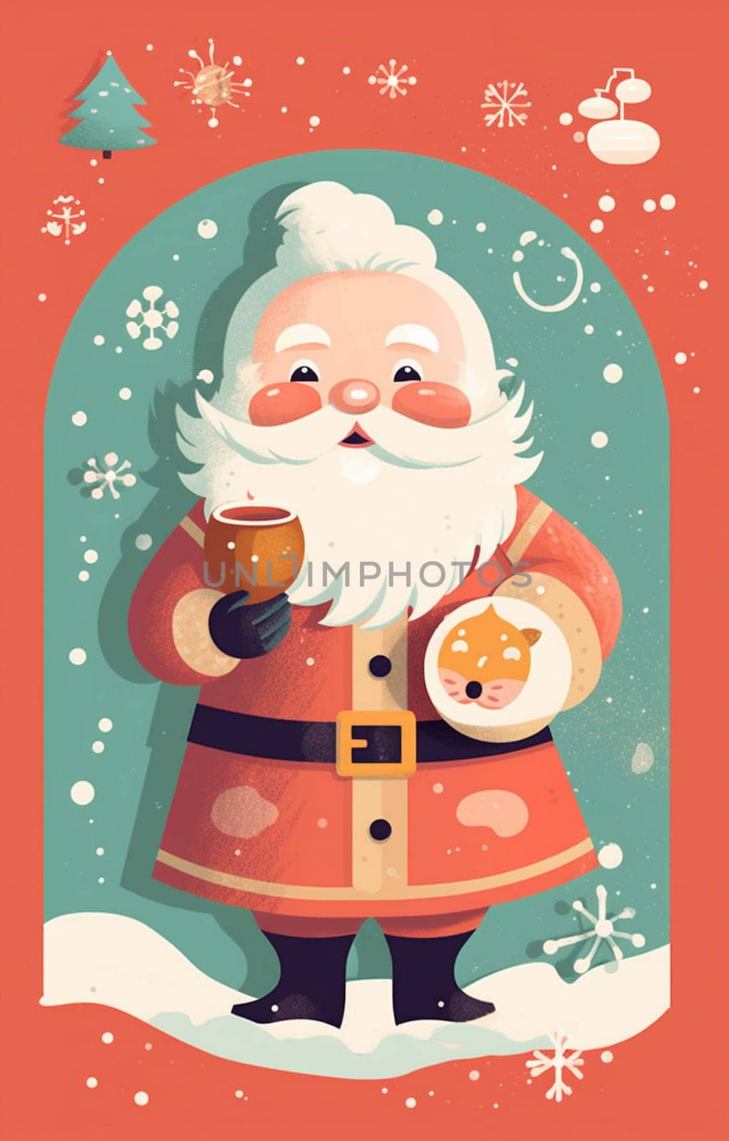 drinking man hot mug merry male christmas festivity holiday time life decoration celebrate warm tinsel joyful relaxing santa cute home claus drink. Generative AI.