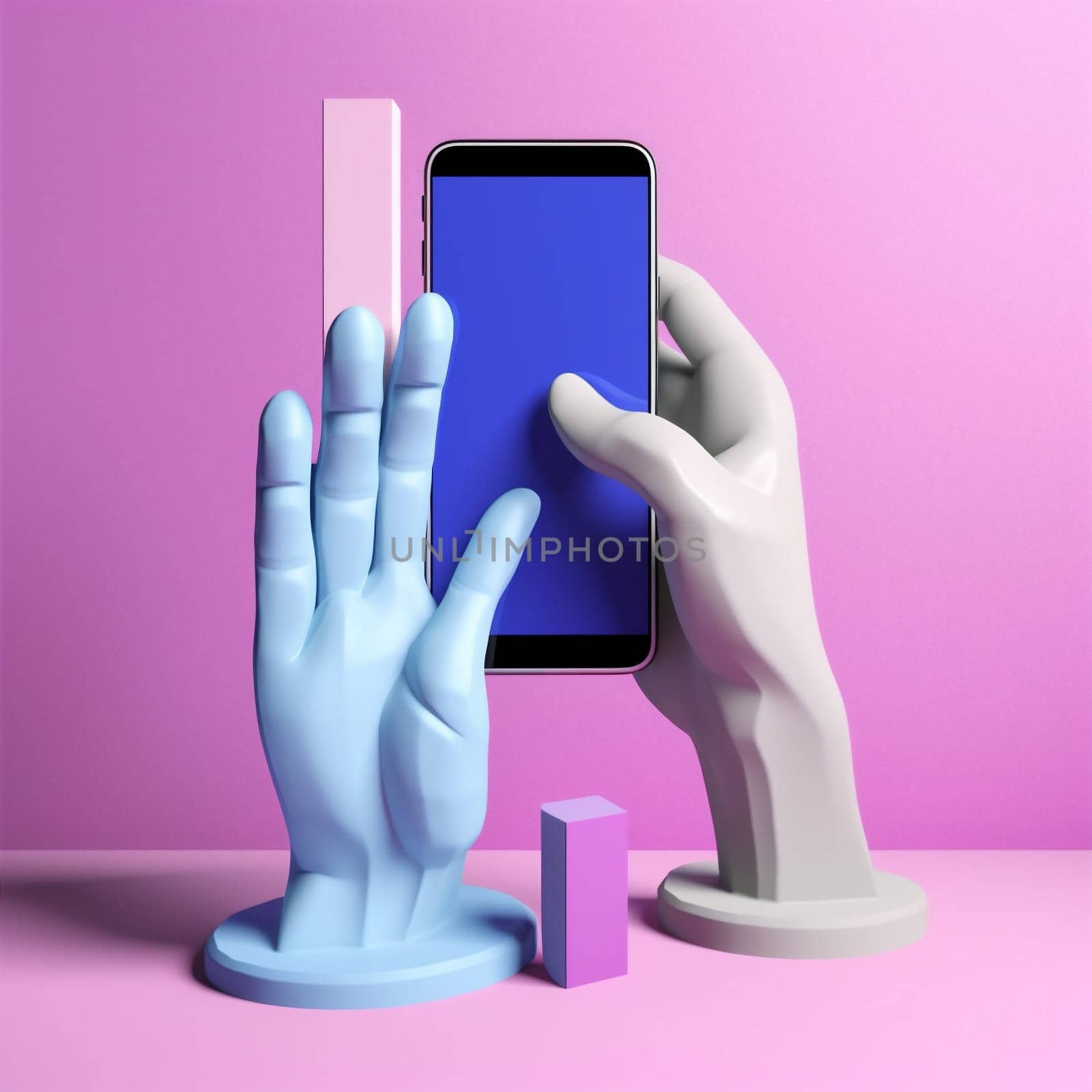 art surrealism hand background purple collage design phone screen online modern. Generative AI. by Vichizh