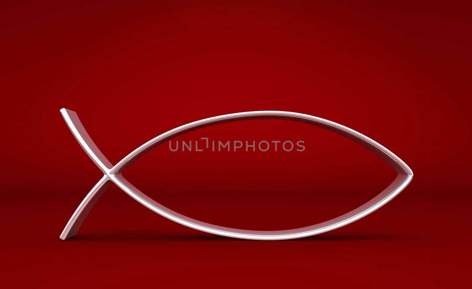3D Fish Icon Silver on Red
