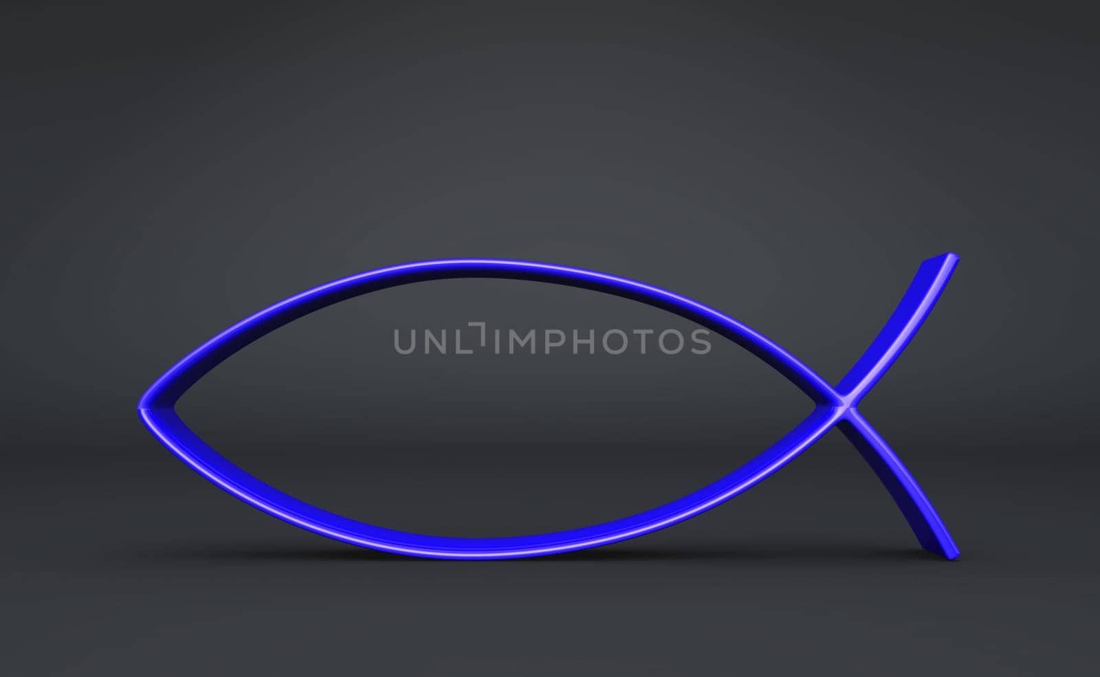 3D Fish Symbol Blue on Black 05