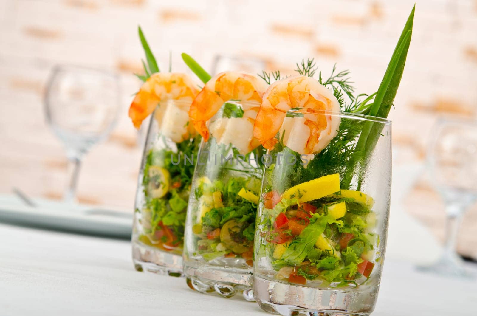 Prawn salad served in the glasses