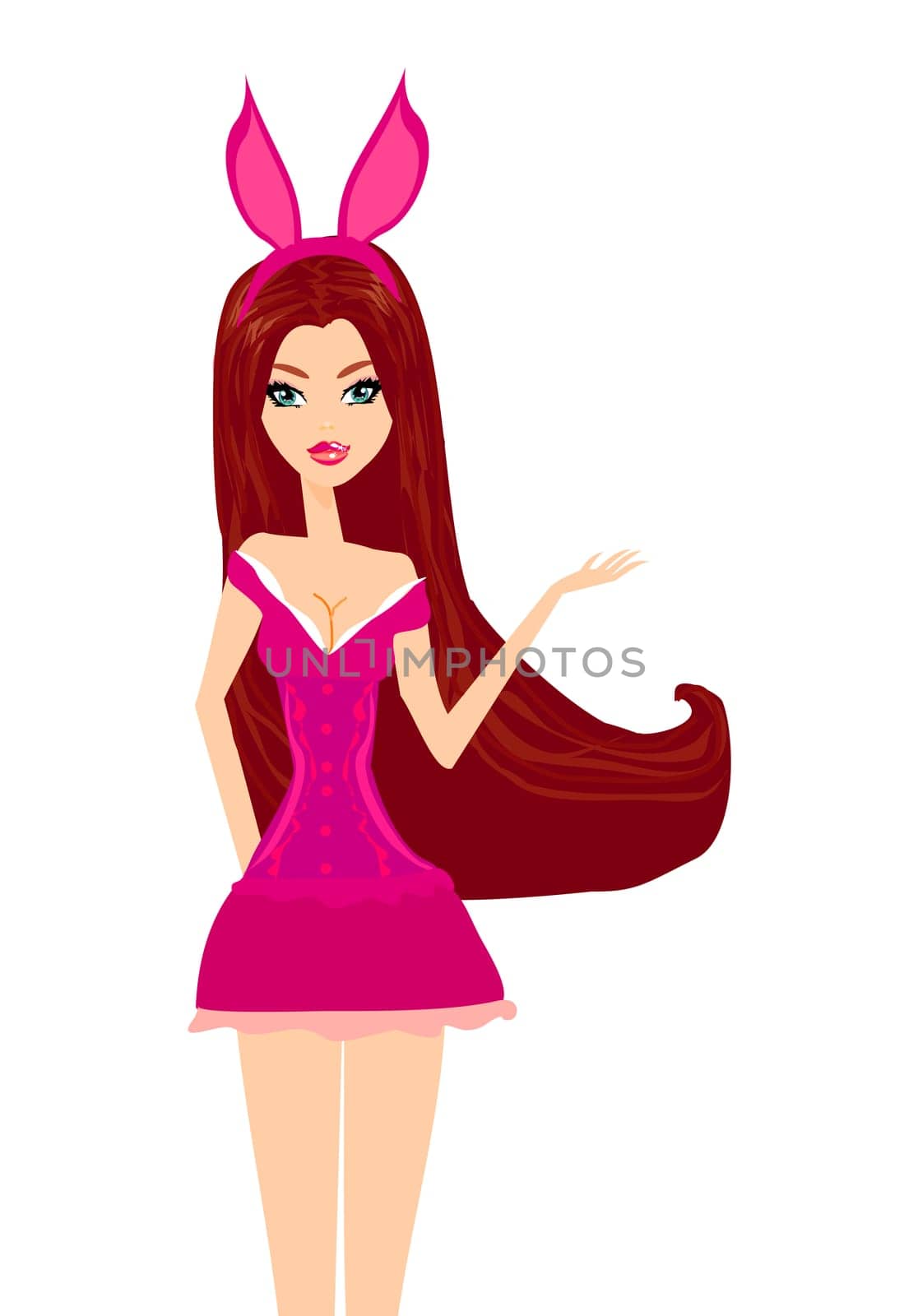 Sexy bunny girl in pink lingerie isolated