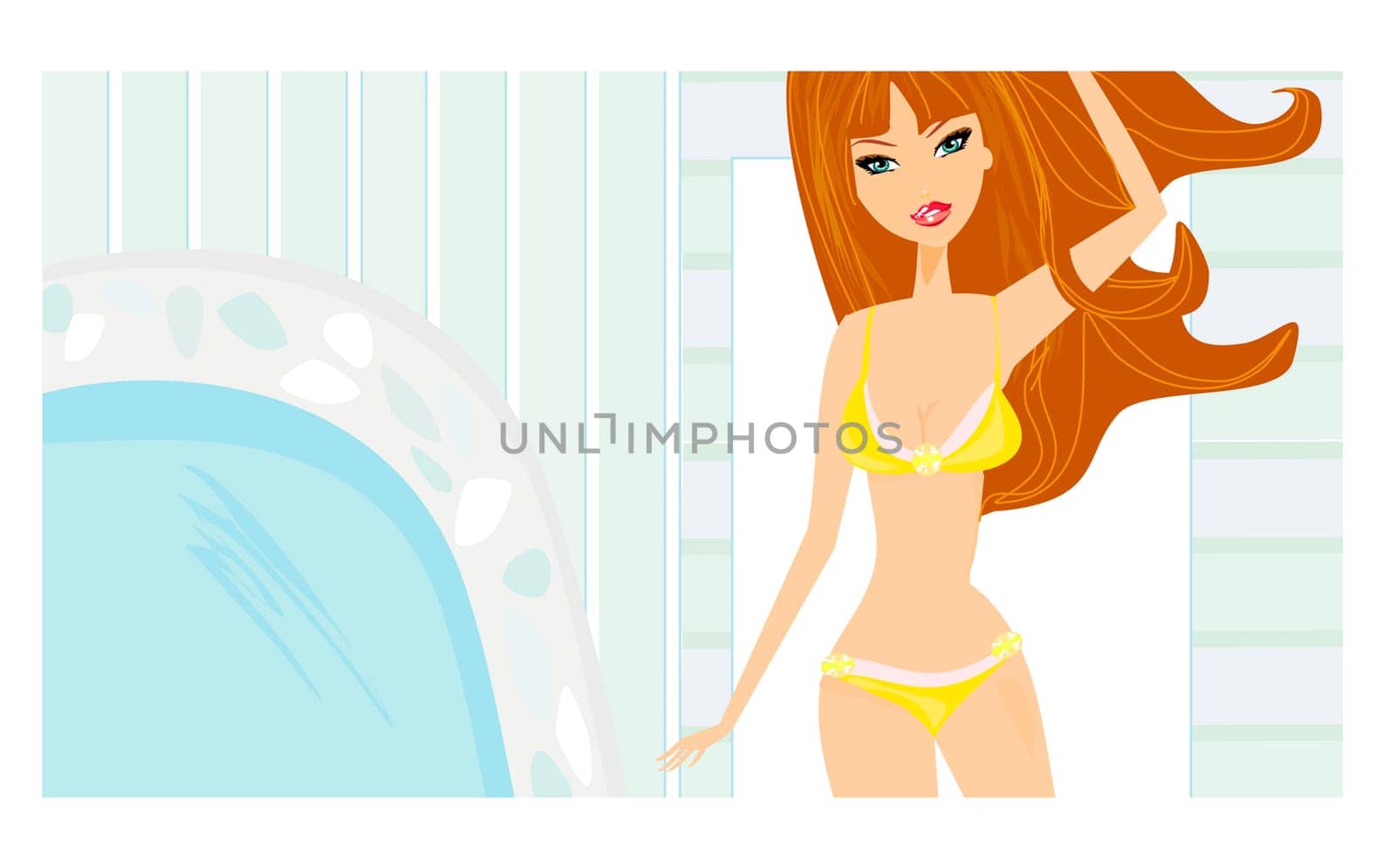 vector image of sexy girl in bikini  on pool