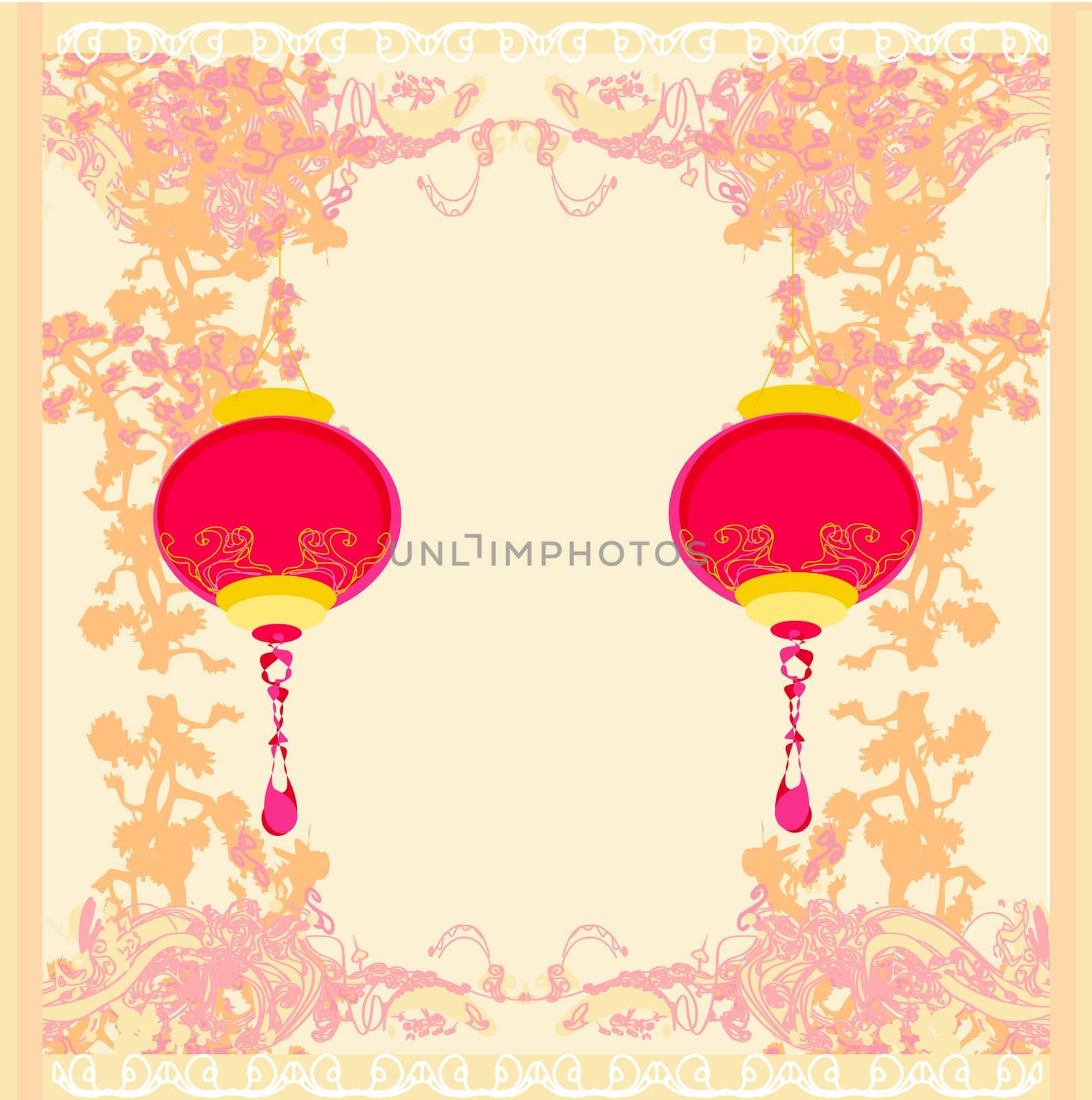 Chinese New Year card with asian lanterns