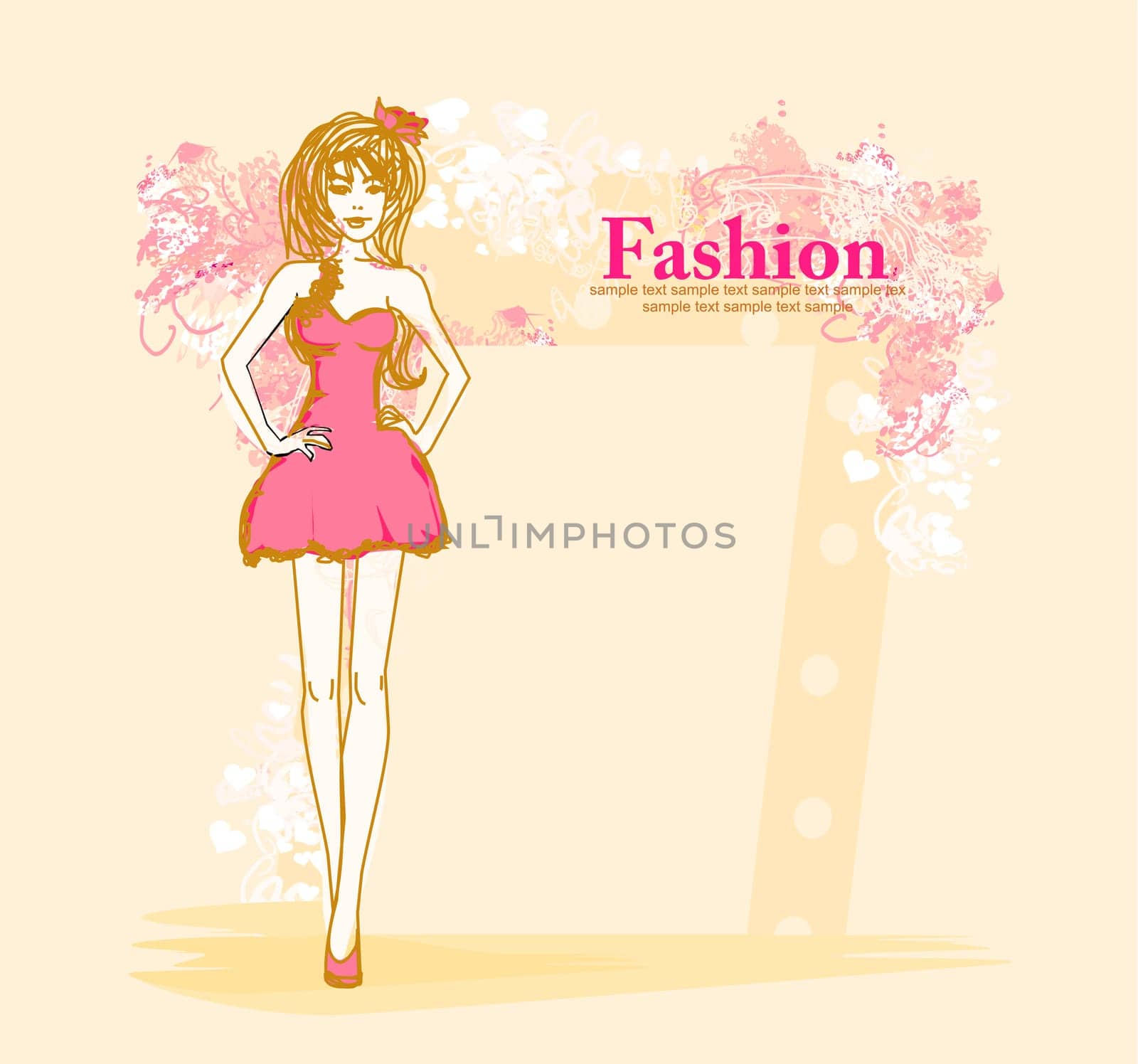 trendy girl in a short dress on a floral background