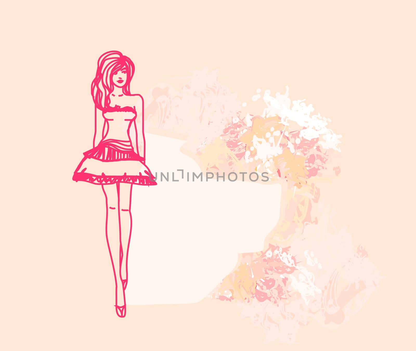 trendy girl in a short dress on a floral background