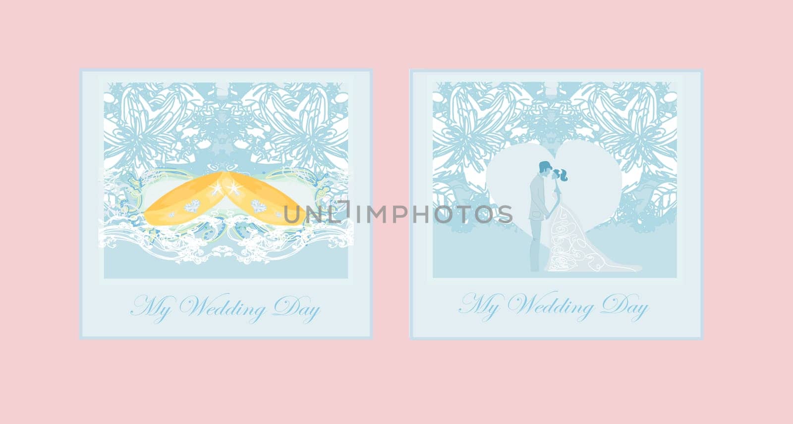 elegant wedding invitation with rings and wedding couple  set
