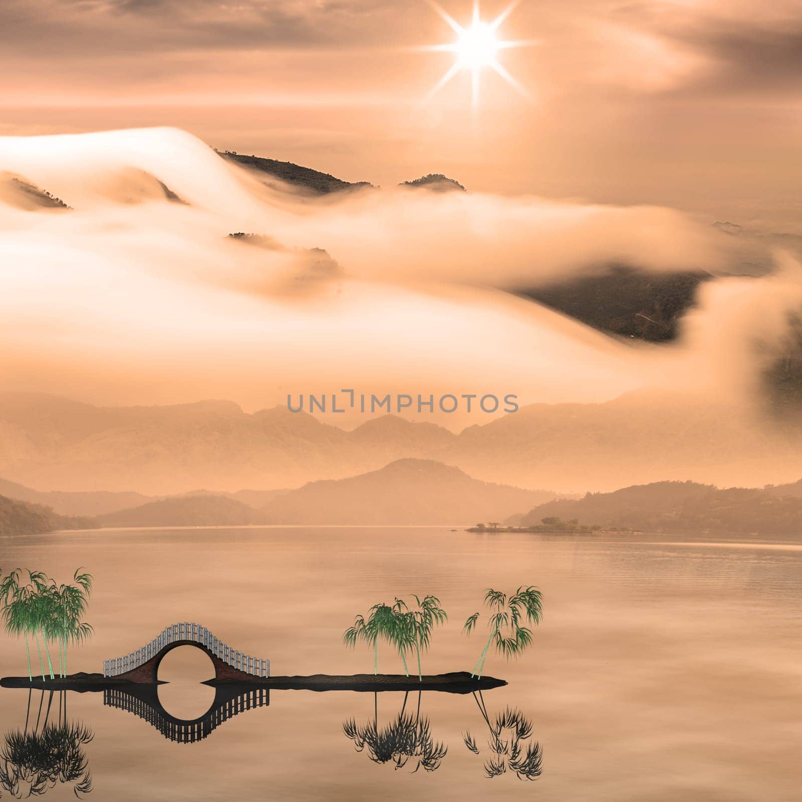 Chinese landscape painting - Sunset of Fisherman
