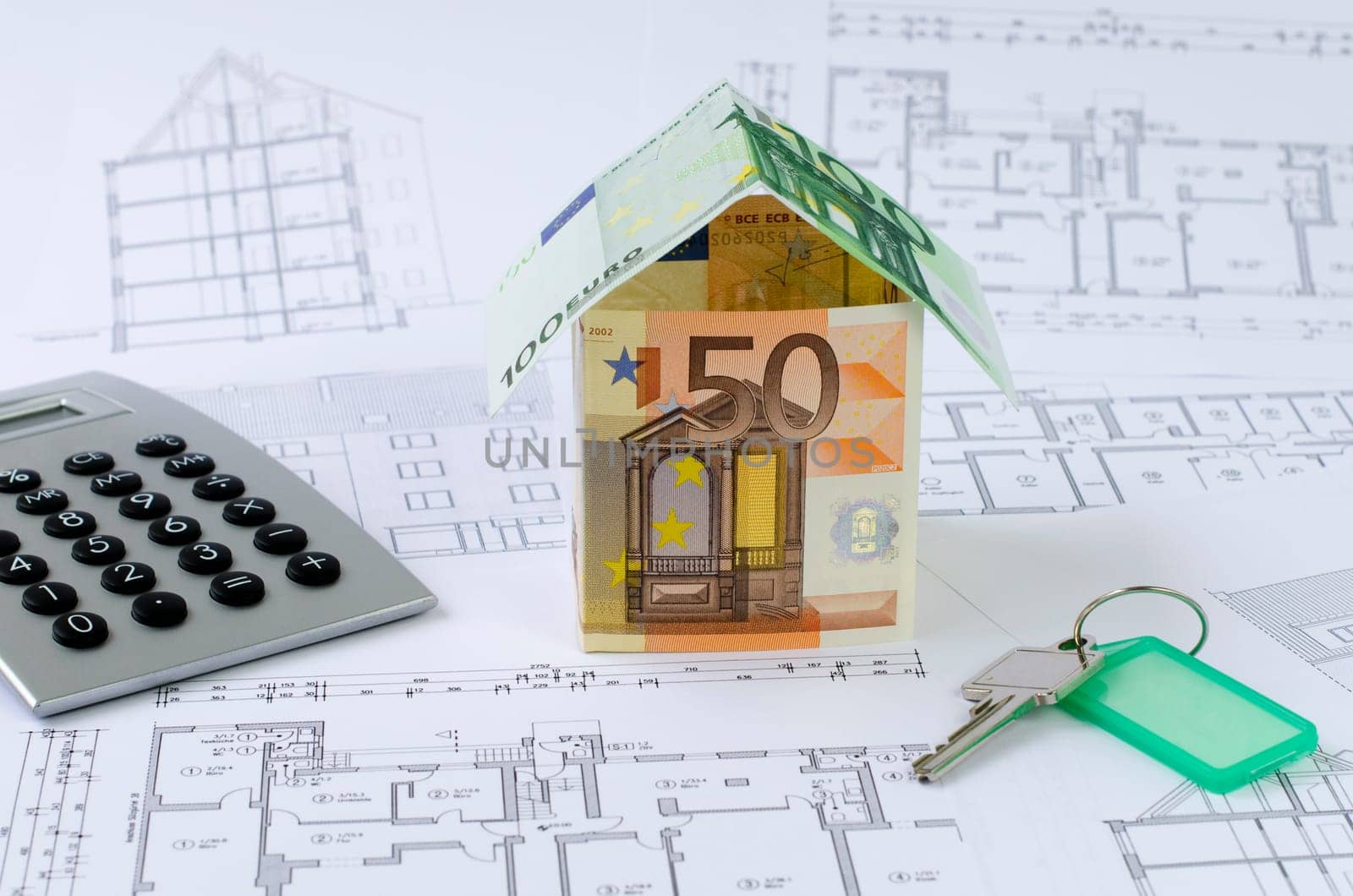 Money,House,Calculators,Blueprints,Keys